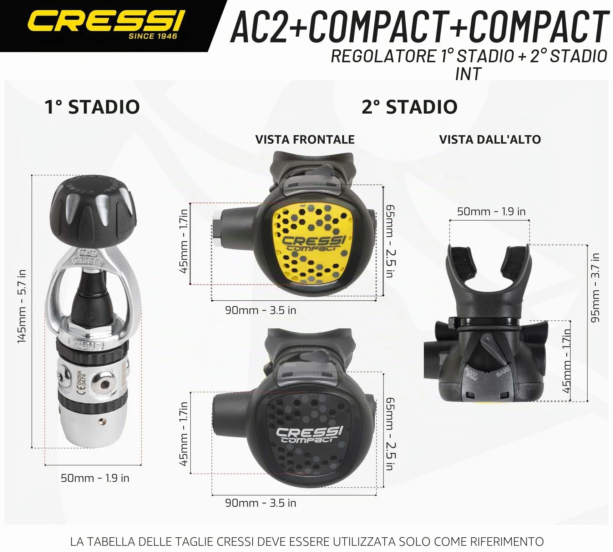 Cressi AC2 / Compact & Octopus XS – Kit regolatore per Immersioni subacquee di Alta qualità