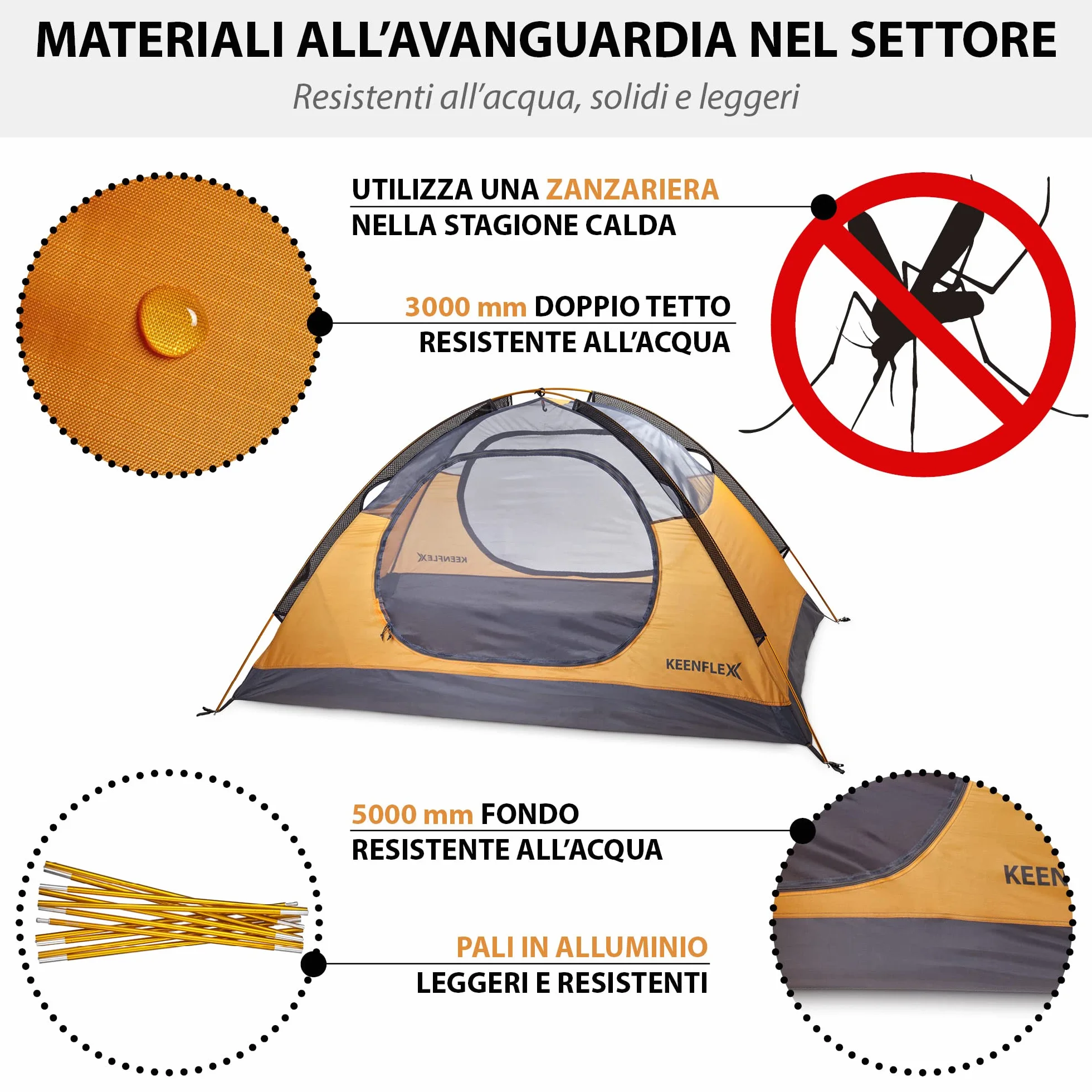 Tenda da campeggio ultraleggera 2 persone 2300 g