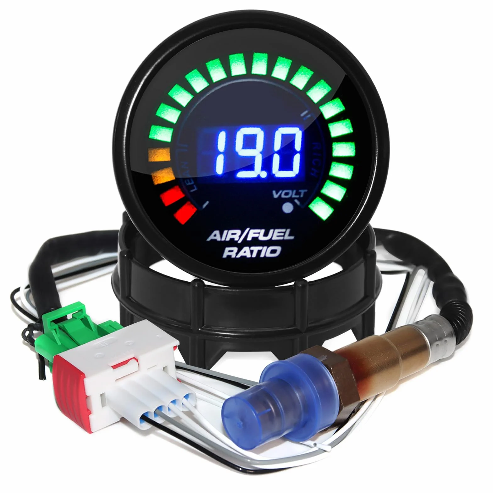 Misuratore per auto e carburante, da 52 mm, con display digitale a LED blu con banda stretta O2, sensore di ossigeno, 12 V