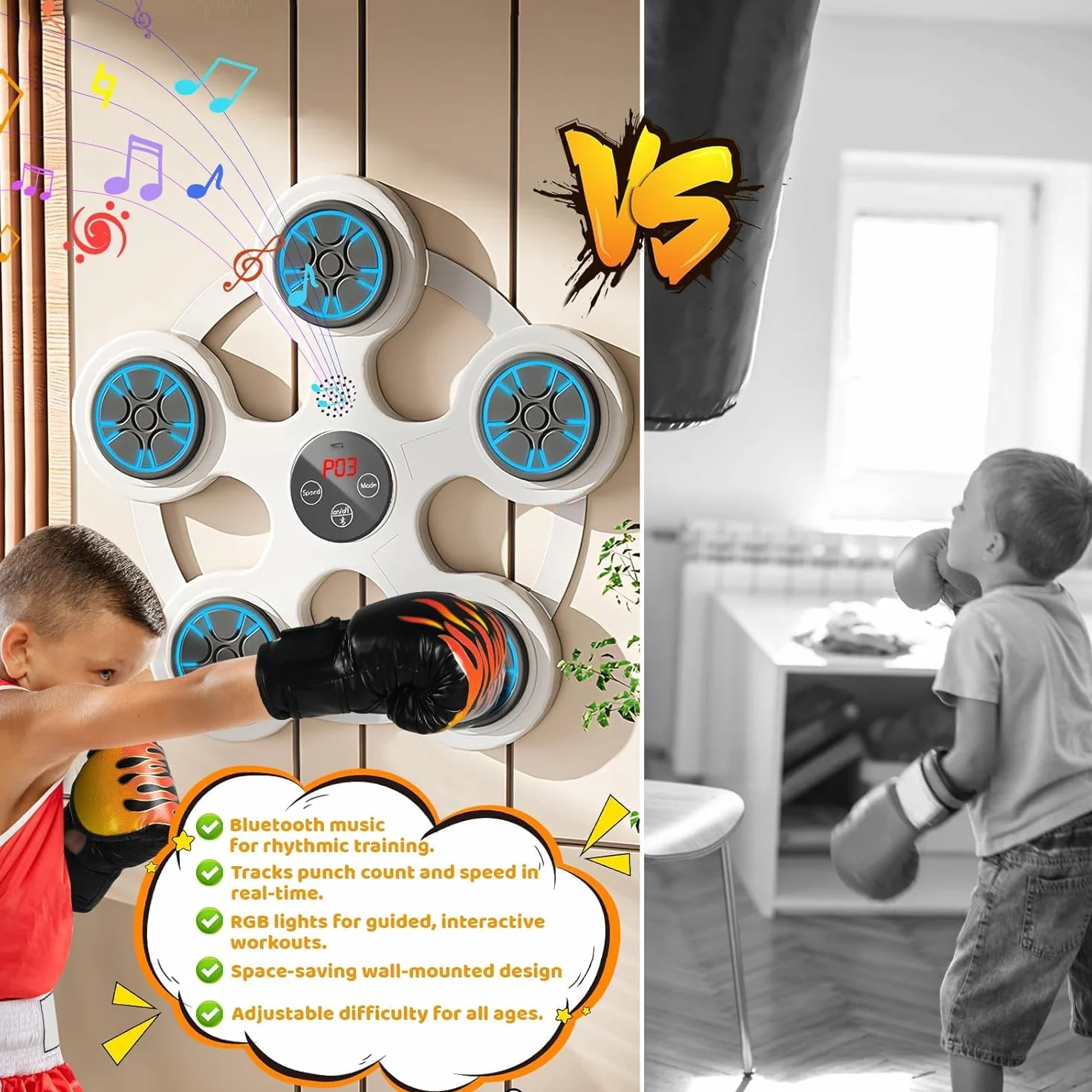 Music Boxing Machine per Adulti,Elettronica Bluetooth Boxing Machine con Musical Boxing Machine con Guantoni da Boxe,11 Velocità Regolabile e modalità di conteggio