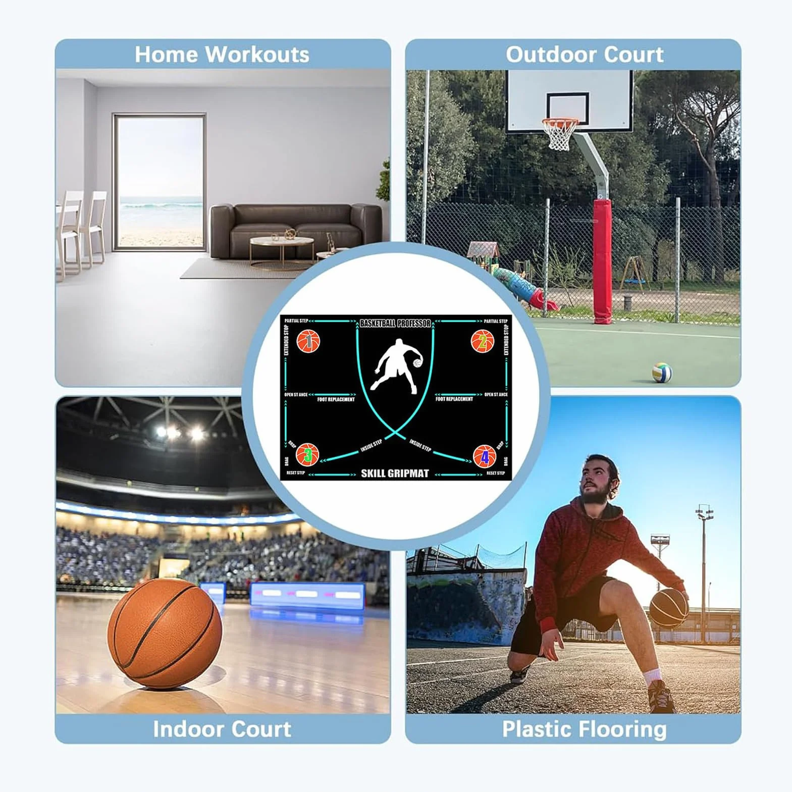 Basketball Corner Mat Anti Slip Rubber Silent Shock Absorbing Exercise Mat Foldable Training for Adults