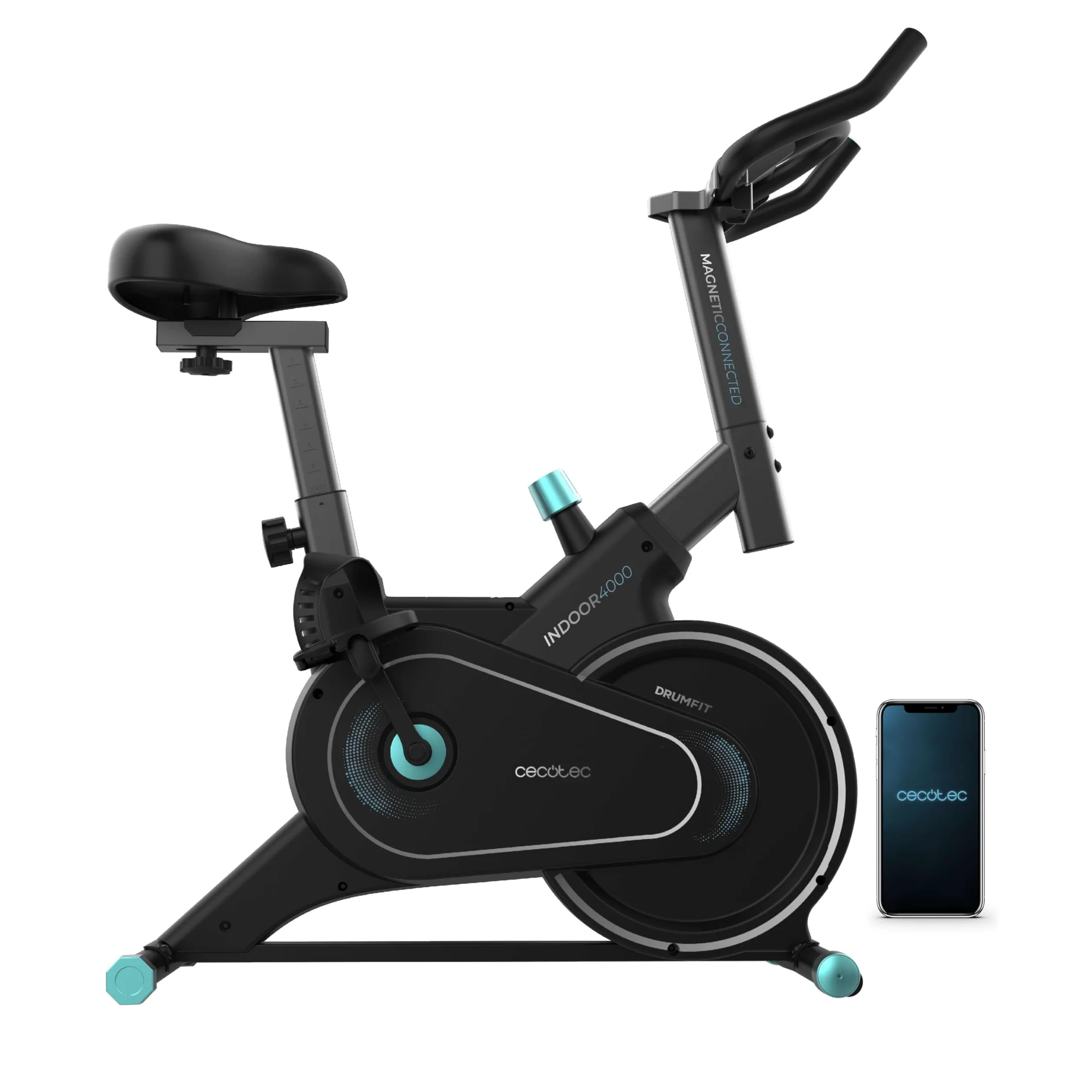 Cecotec Cyclette da Casa Drumfit Indoor 4000 Magnetic Connected | Volano d'Inerzia Da 4 kg, Resistenza Regolabile Manualmente, Regolazione Resistenza Automatica per Percorso, Dispositivi