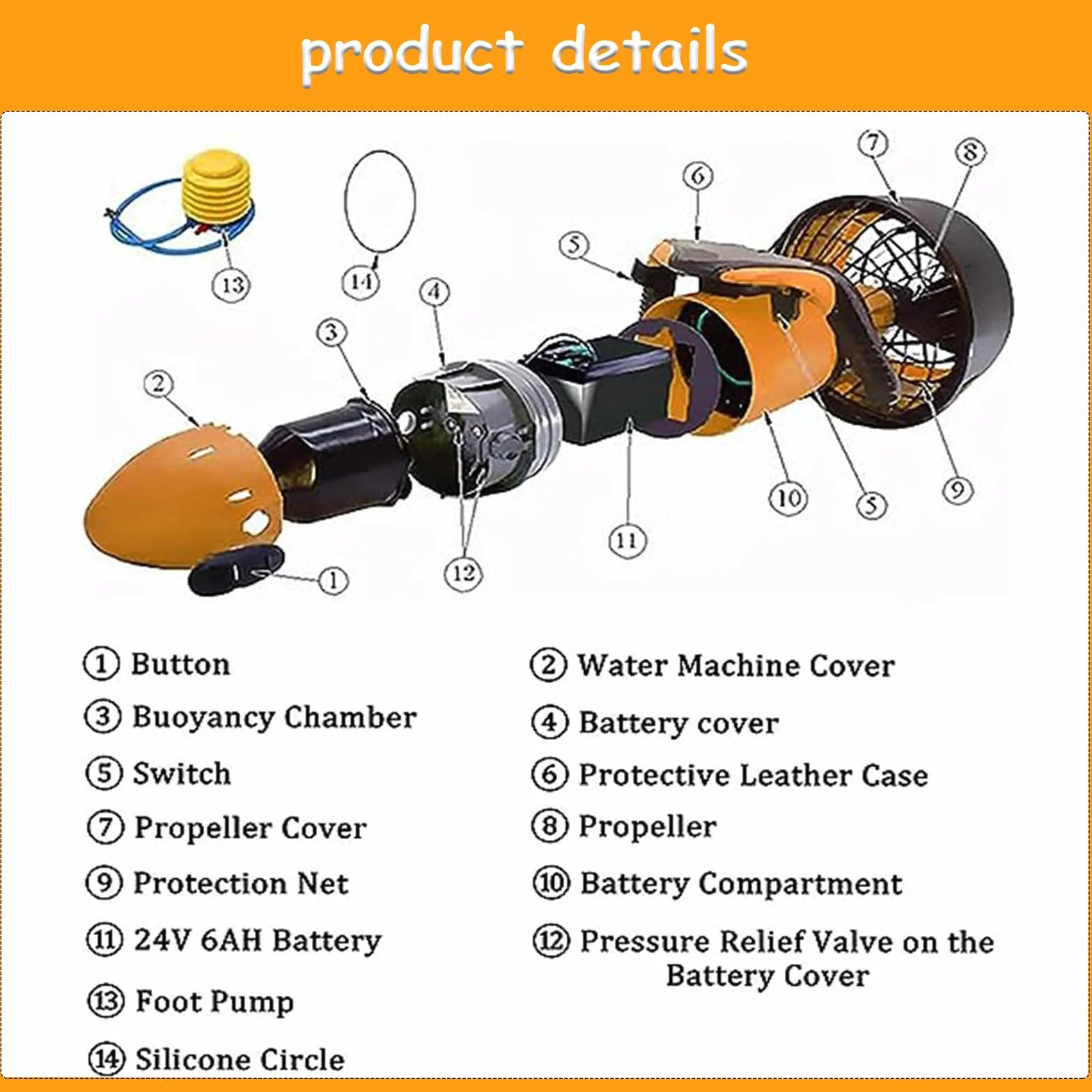 Seascooter subacqueo 500W con batteria al litio per immersioni e snorkeling