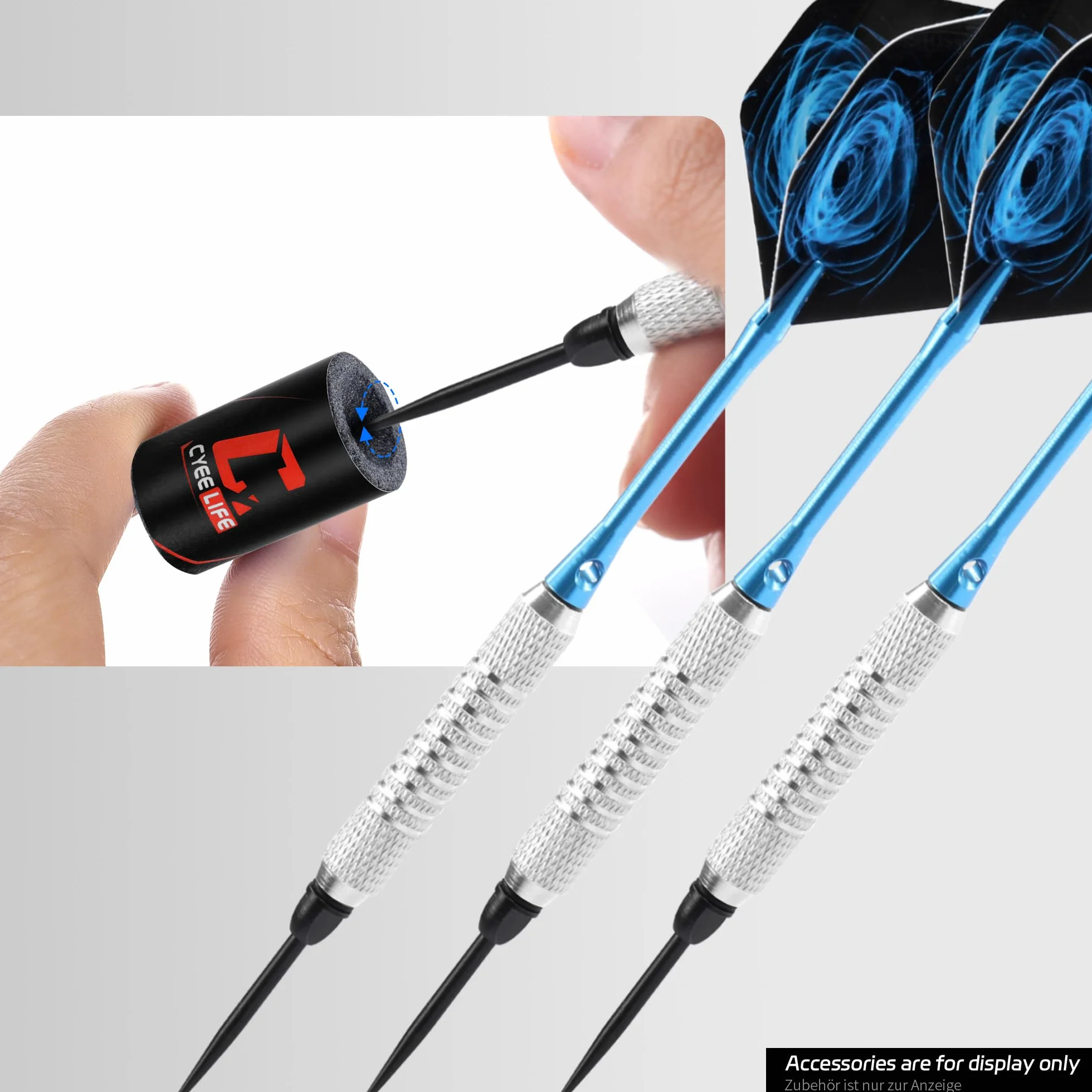 CyeeLife 12 pezzi punte in acciaio 2BA per freccette + affilatore, converti softdart