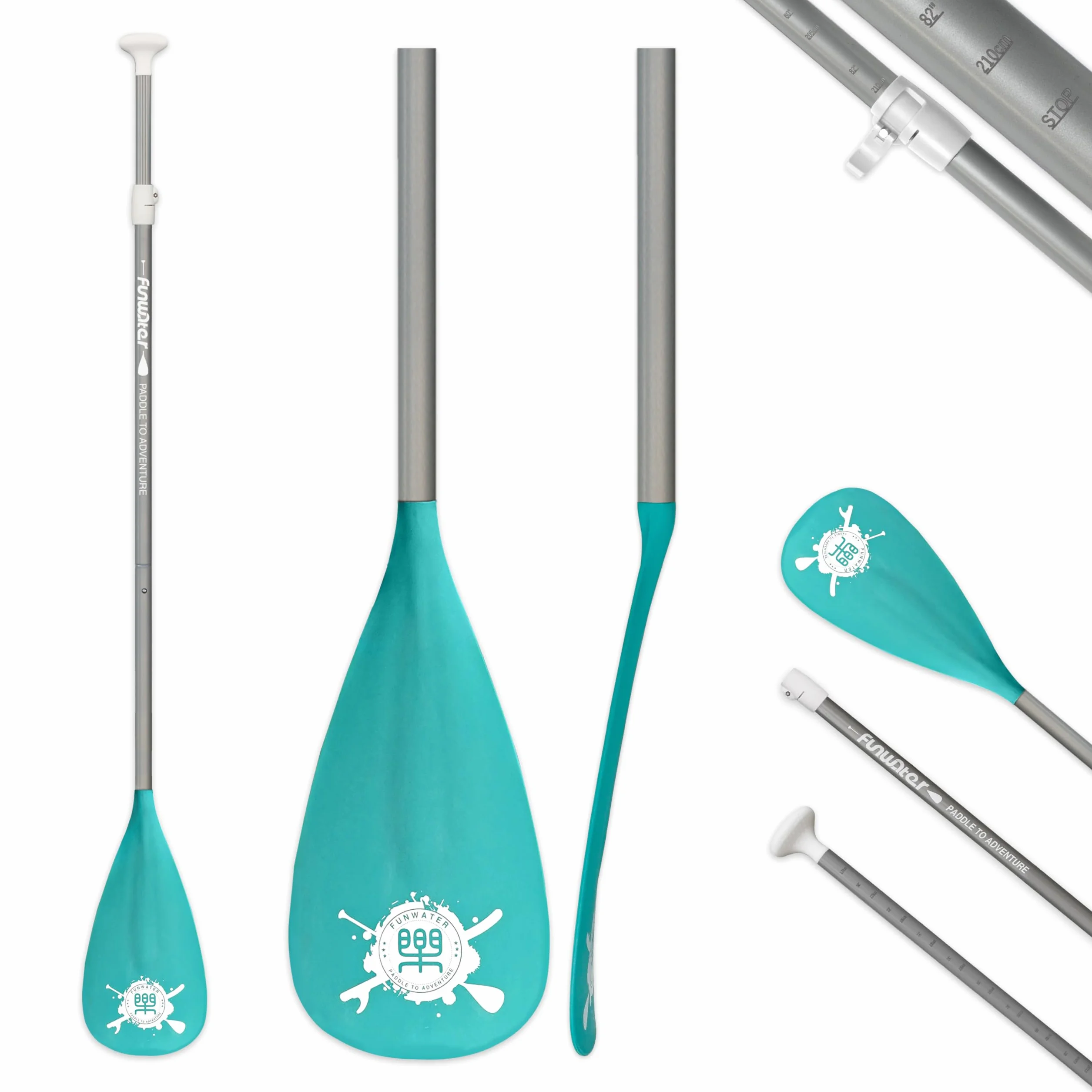 FunWater SUP Paddel – 3-Teiliges, Verstellbares Stand Up Paddle Board Paddel – Leichtes und Schwimmendes Paddelboard Ruder – Langlebig und Verstaubar, Verstärkte Nylonblätter – Effizienter Schlag