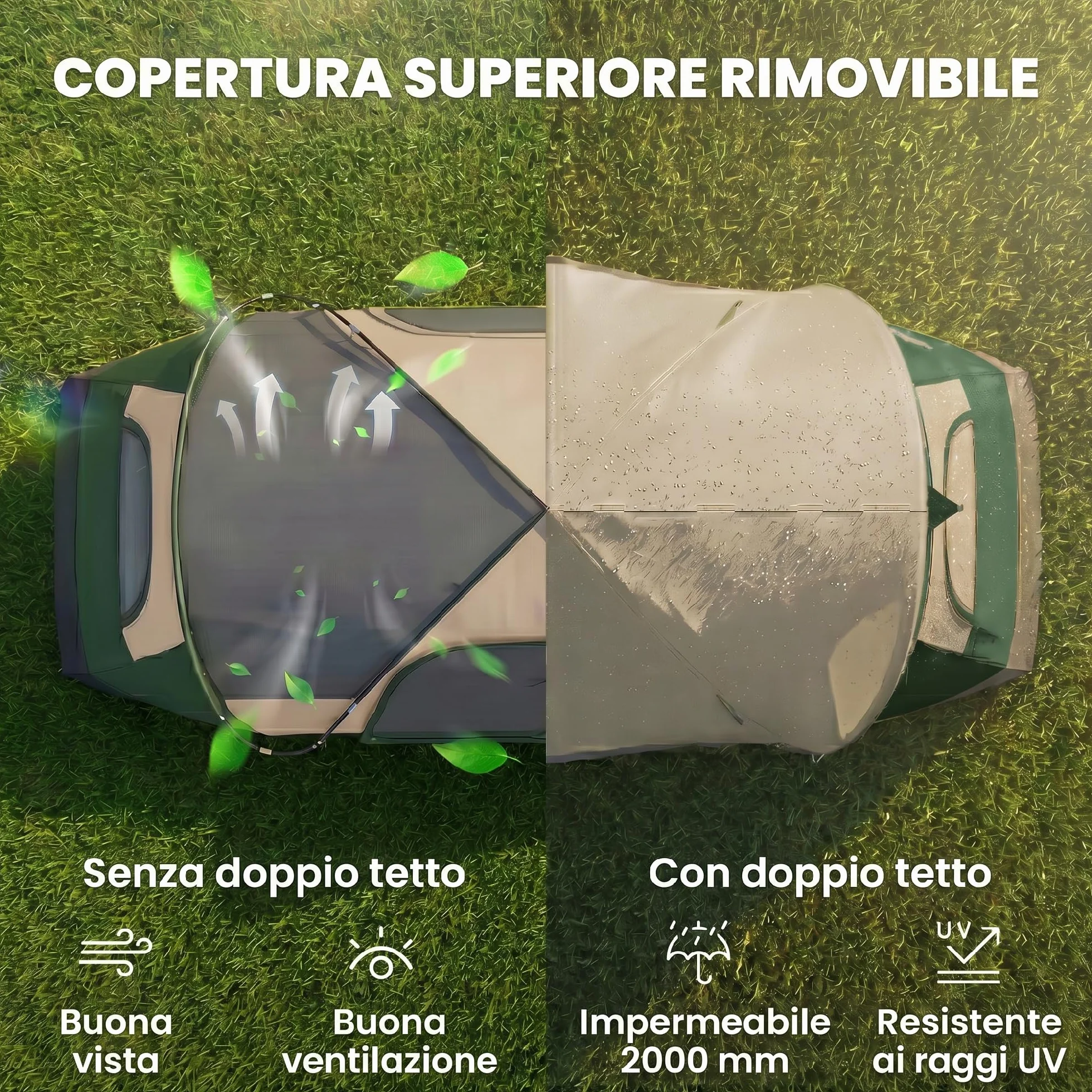 Outsunny Tenda da Campeggio 6-8 Posti 2 Stanze Separate Tunnel Protezione PU2000mm 450x215x180 cm
