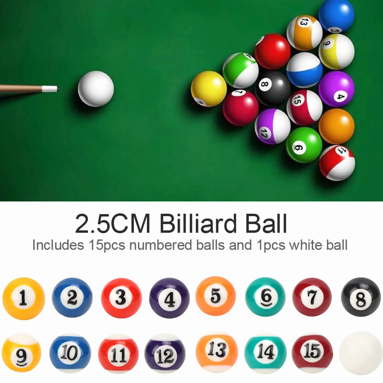 Palline da Biliardo 16 Pezzi in Resina di Poliestere 2,5 cm per Sale Giochi