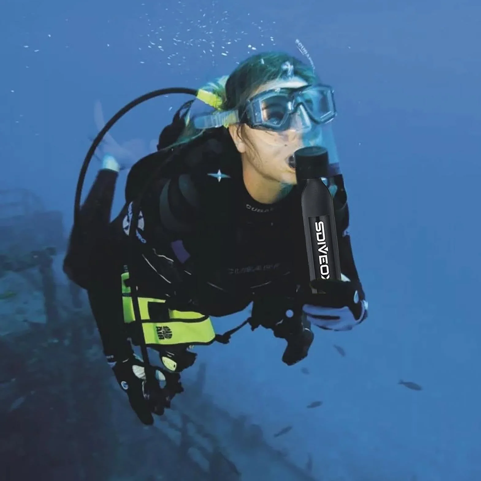 Bombola ossigeno subacquea 0,5 l set con pompa a mano ricaricabile immersioni