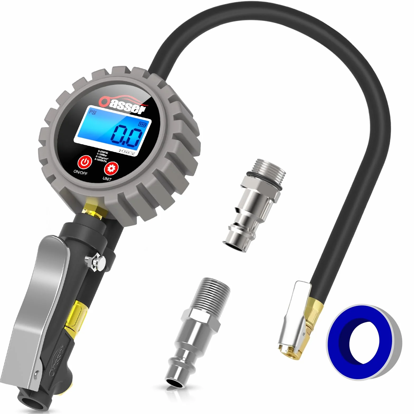 Oasser Misuratore Di Pressione Per Pneumatici Digitale Gonfiatore Pneumatici 255 Psi Tester Digitale Della Pressione Dei Pneumatici Attacco Standard Us&Eu