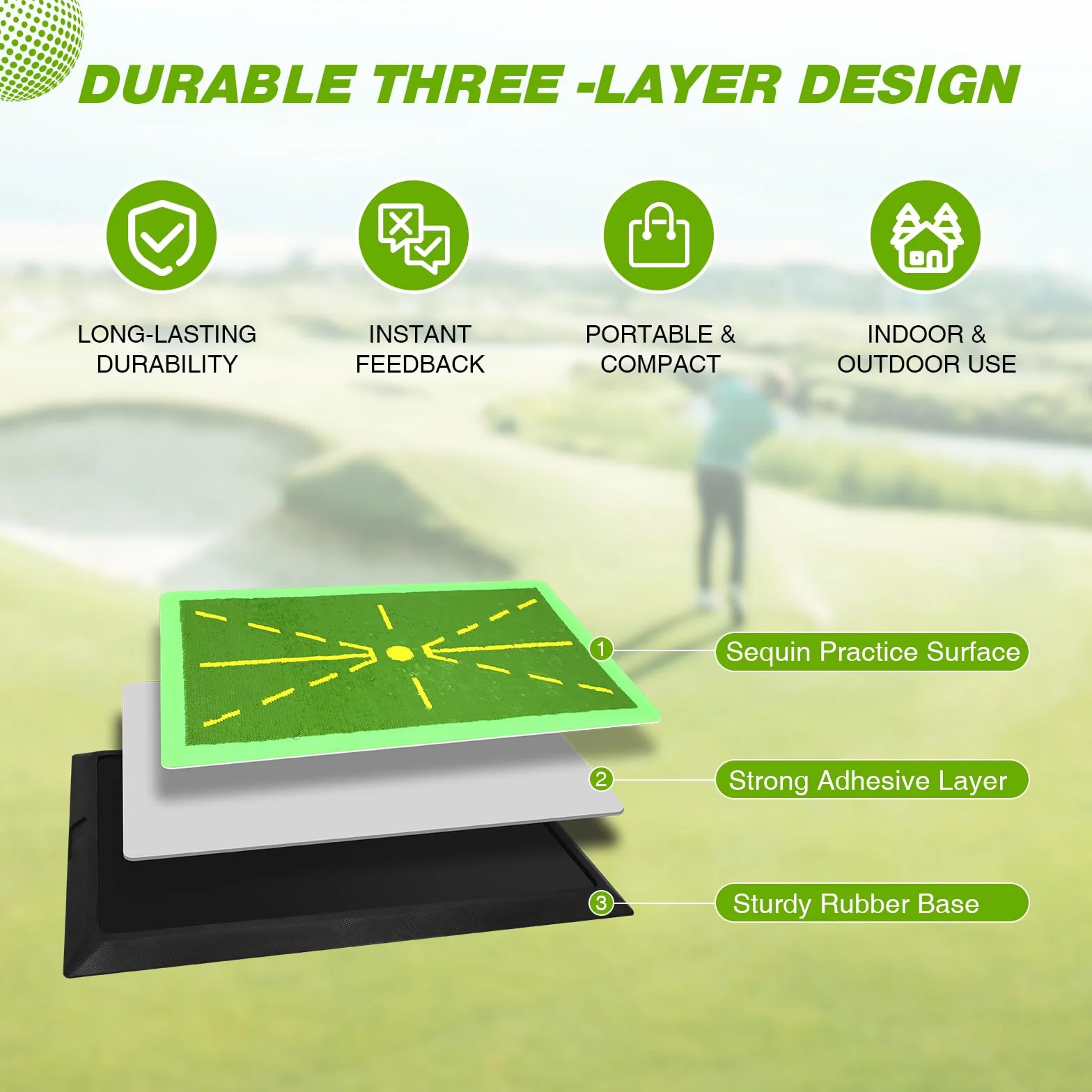 Tappetino da Golf per Swing e Allenamento con Base in Gomma Antiscivolo