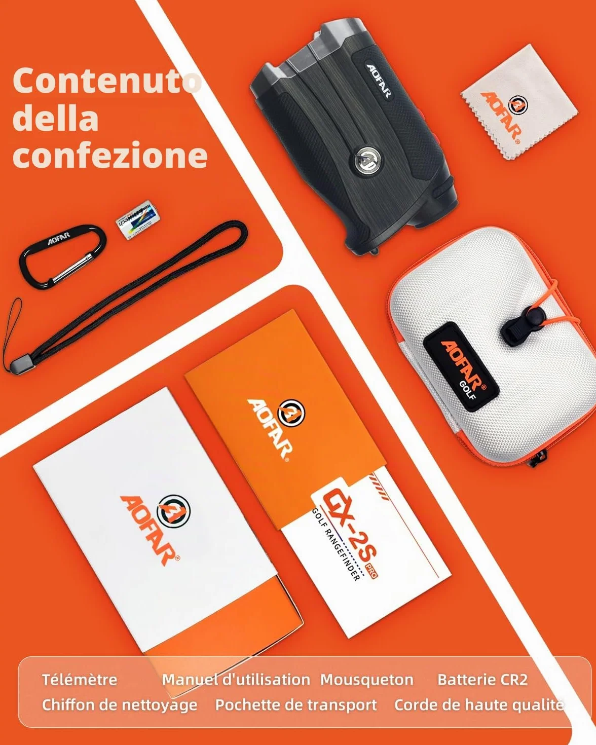 AOFAR GX-2S PRO Telemetro Golf e Caccia, 1000Y, rangefinder Con Compensazione Della Pendenza, Blocco Bandiera e Vibrazione, Distanza Angolare e Orizzontale, Misura Precisa Distanza Per Caccia/Golf