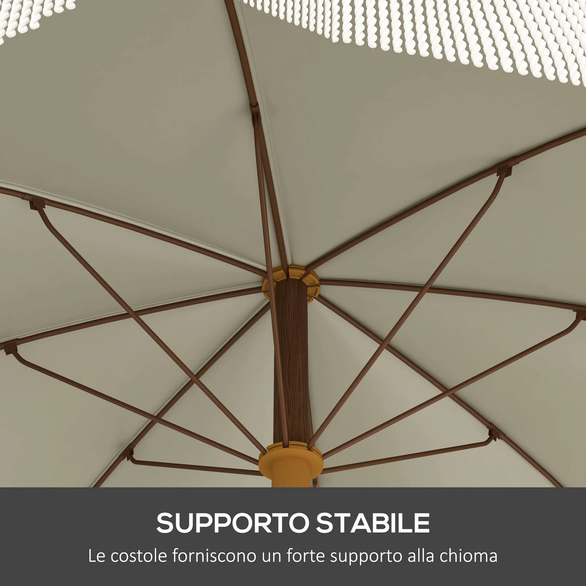 Outsunny Ombrellone da Spiaggia Ø1.9x2.1 m con Borsa di Trasporto, Ombrellone da Mare con 8 Stecche in Metallo e Poliestere 120g/㎡, Protezione UV40+