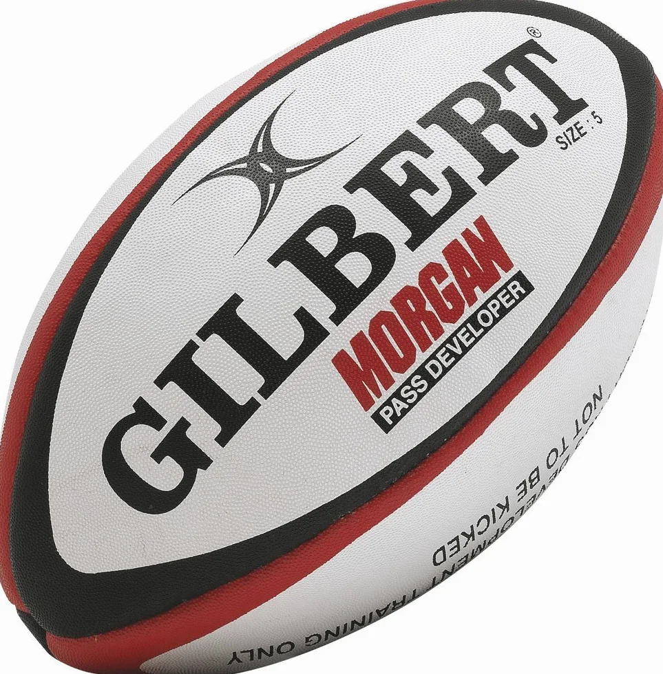 Gilbert Morgan Pass Developer - Pallone da rugby, misura 4, colore: Bianco/Navy/Rosso