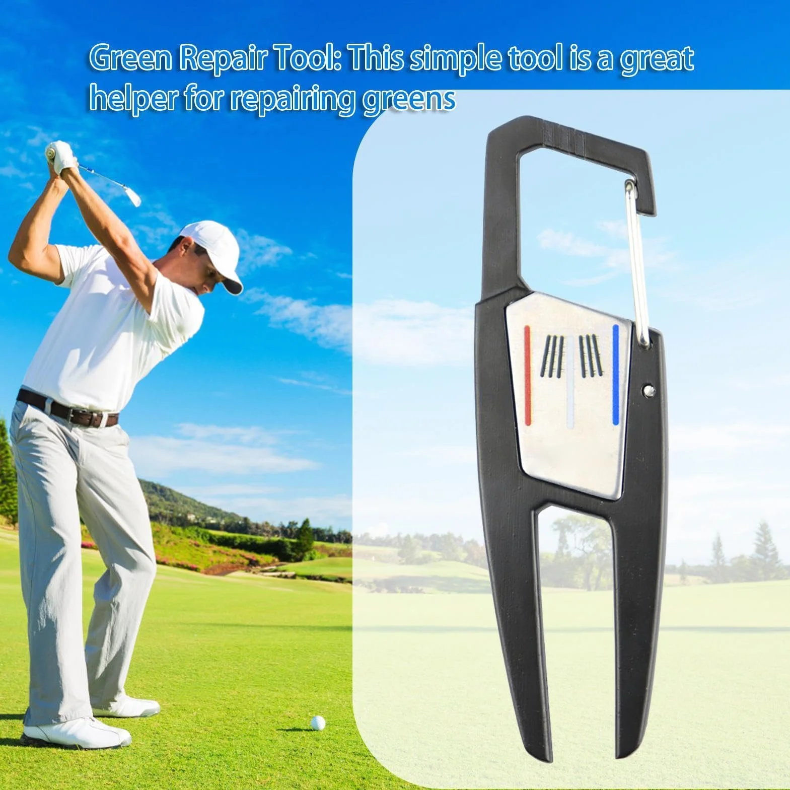 Metal Golf Divot Repair Tool – Green Pitchfork Grass Patch Marker