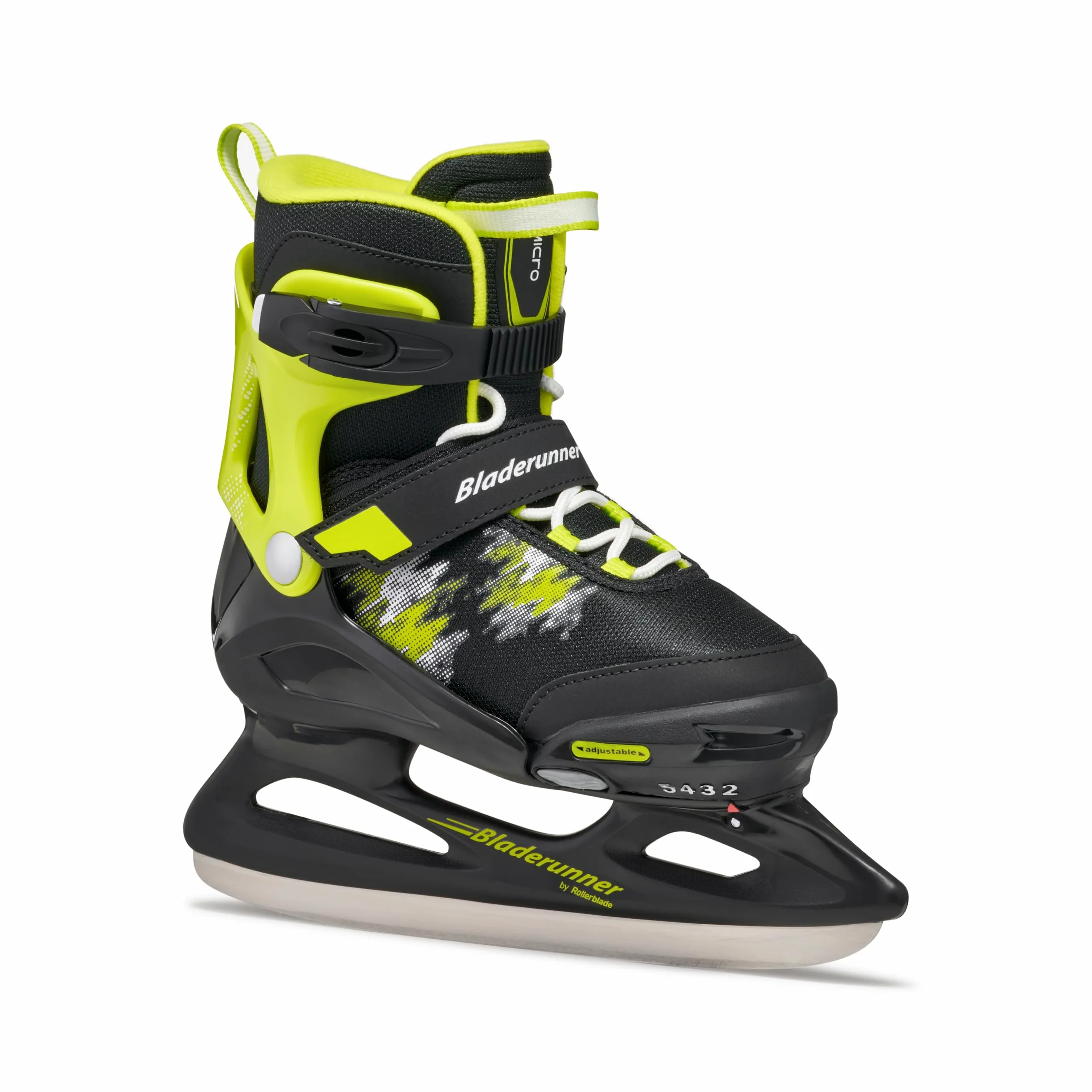 Bladerunner Micro Ice Pattini da ghiaccio Misura Regolabile, Bambini e ragazzi, Nero/Lime, 36-40