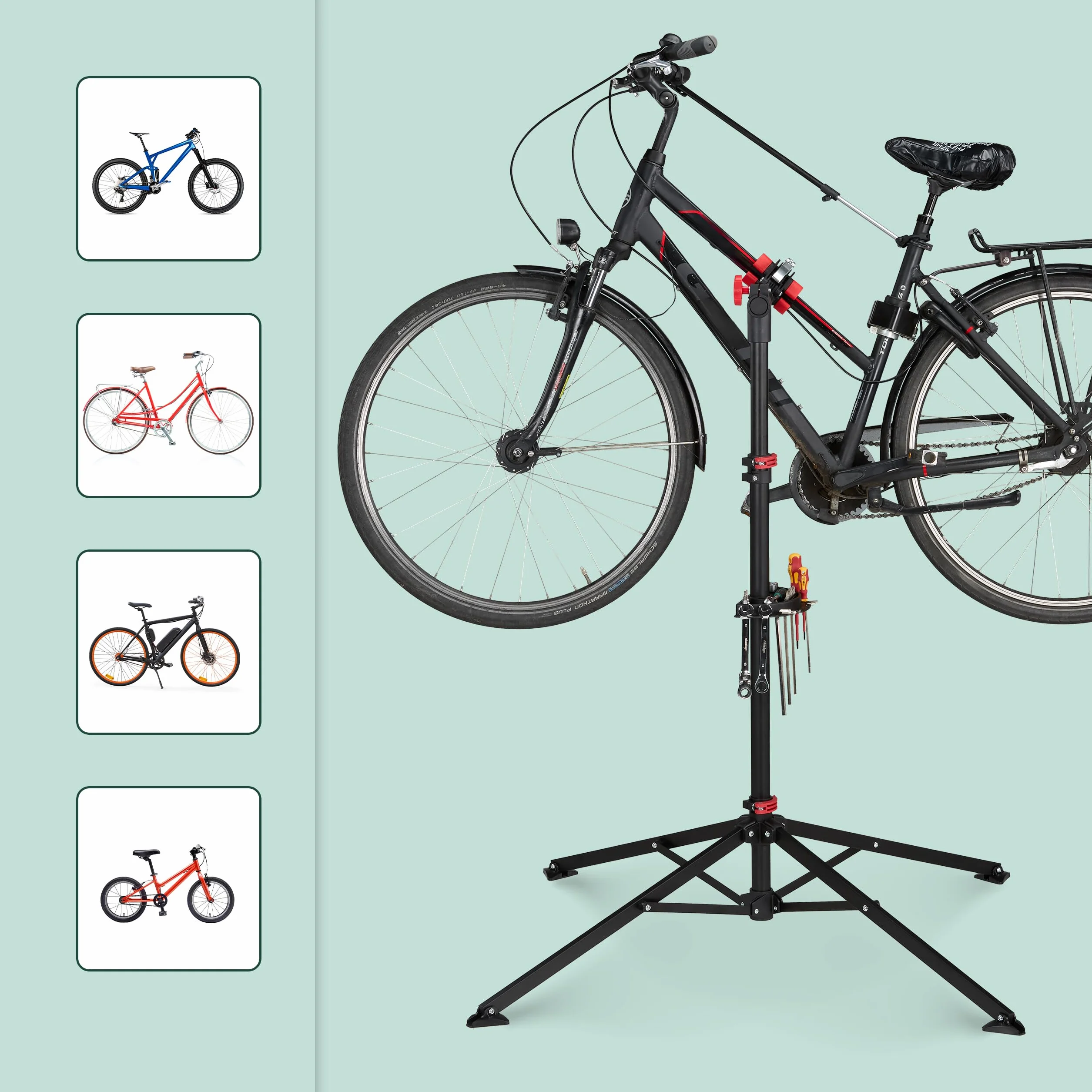 Relaxdays Supporto per Bicicletta, Stand Tripode da Riparazione, Acciaio, Nero