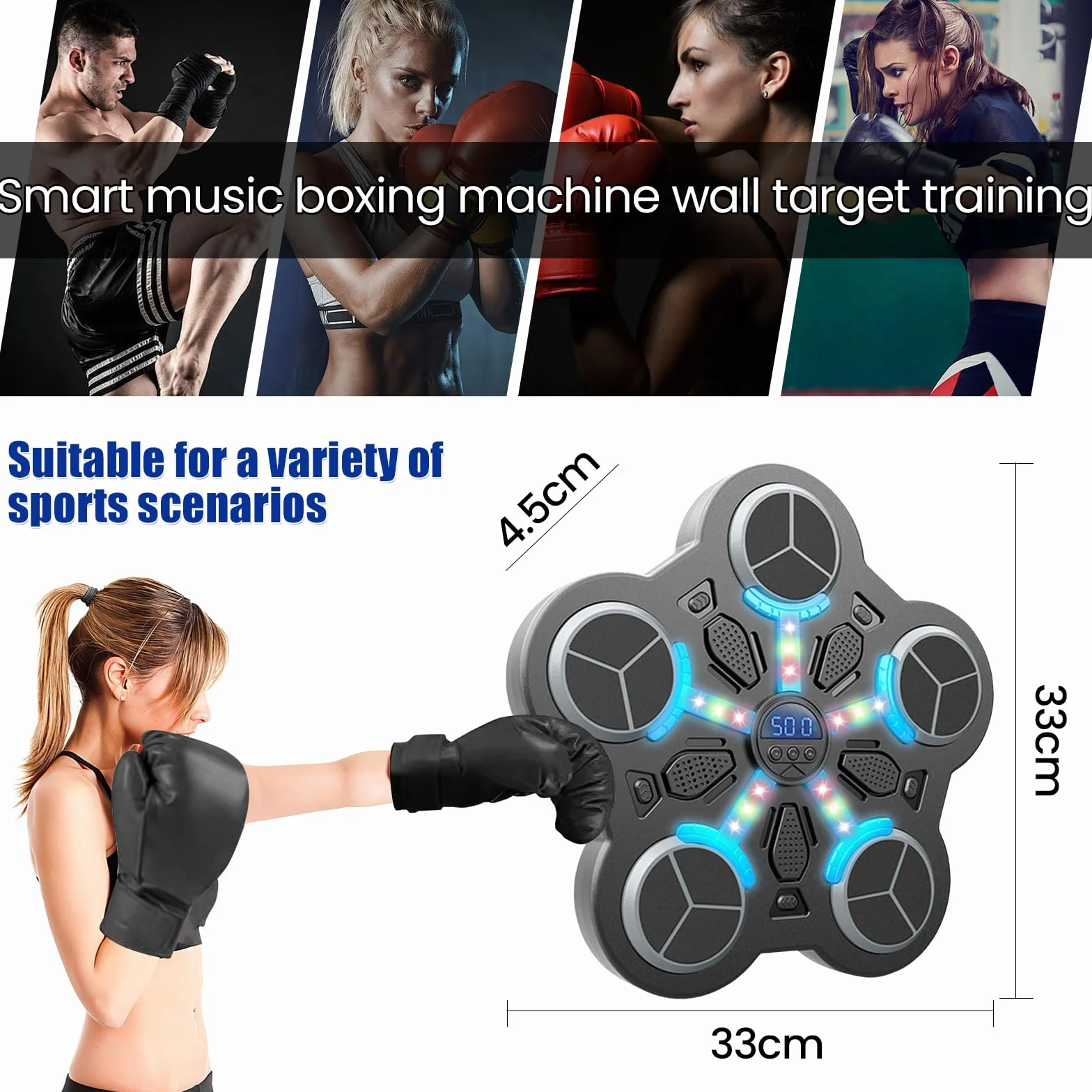 Eznaobo Macchina da boxe musicale, da parete, con guantoni da boxe, 3 velocità e luce LED, Bluetooth Smart Music Boxing Machine, macchina da boxe per bambini e adulti