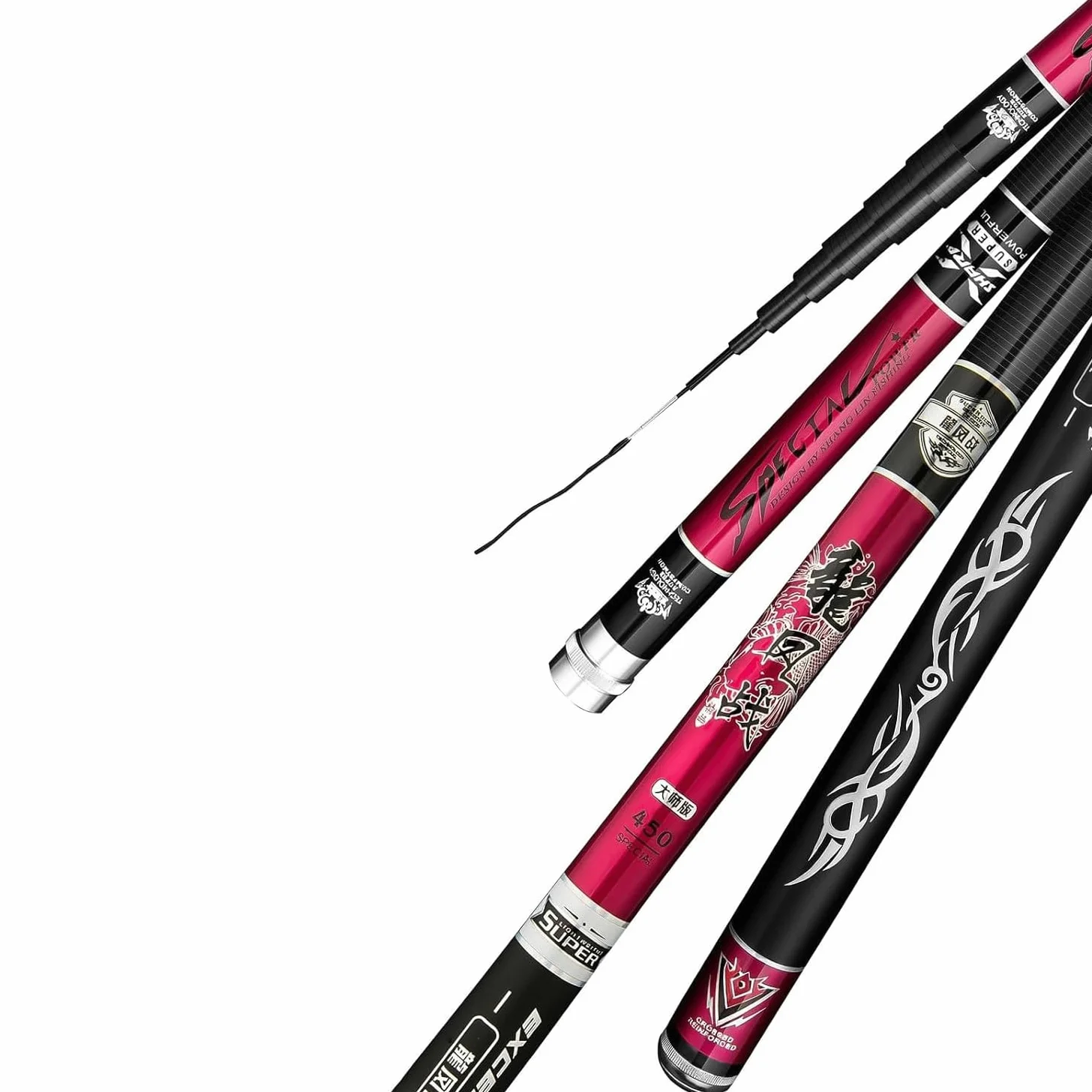 Canna da Pesca telescopica in Fibra di Carbonio Ultraleggera e Super Rigida – Adatta per Laghi, bacini Artificiali, fiumi e stagni(28tone,4.8m)