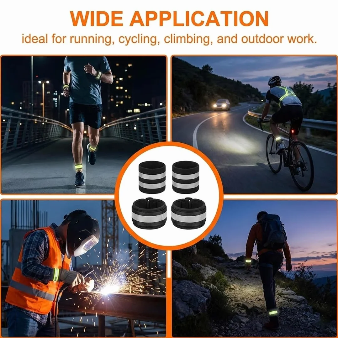 Fasce Riflettenti Elastiche 4 Pezzi Alta Visibilità 360° per Corsa Bici Sport Notturni