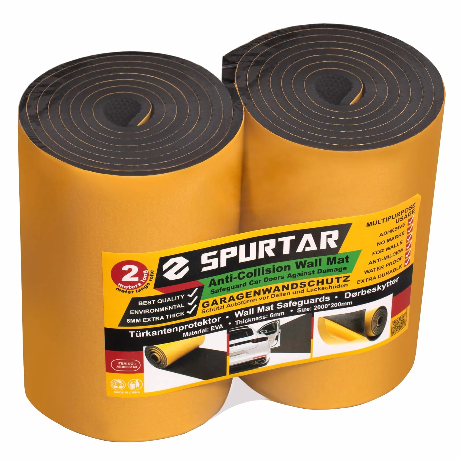 Spurtar Paracolpi Garage Gommapiuma Paracolpi Portiere Auto, Paraspigoli Muro Protezione Paraurti Auto per Esterno Accessori Automobile Gomma Adesiva, 4000 X 200 X 6,5 mm