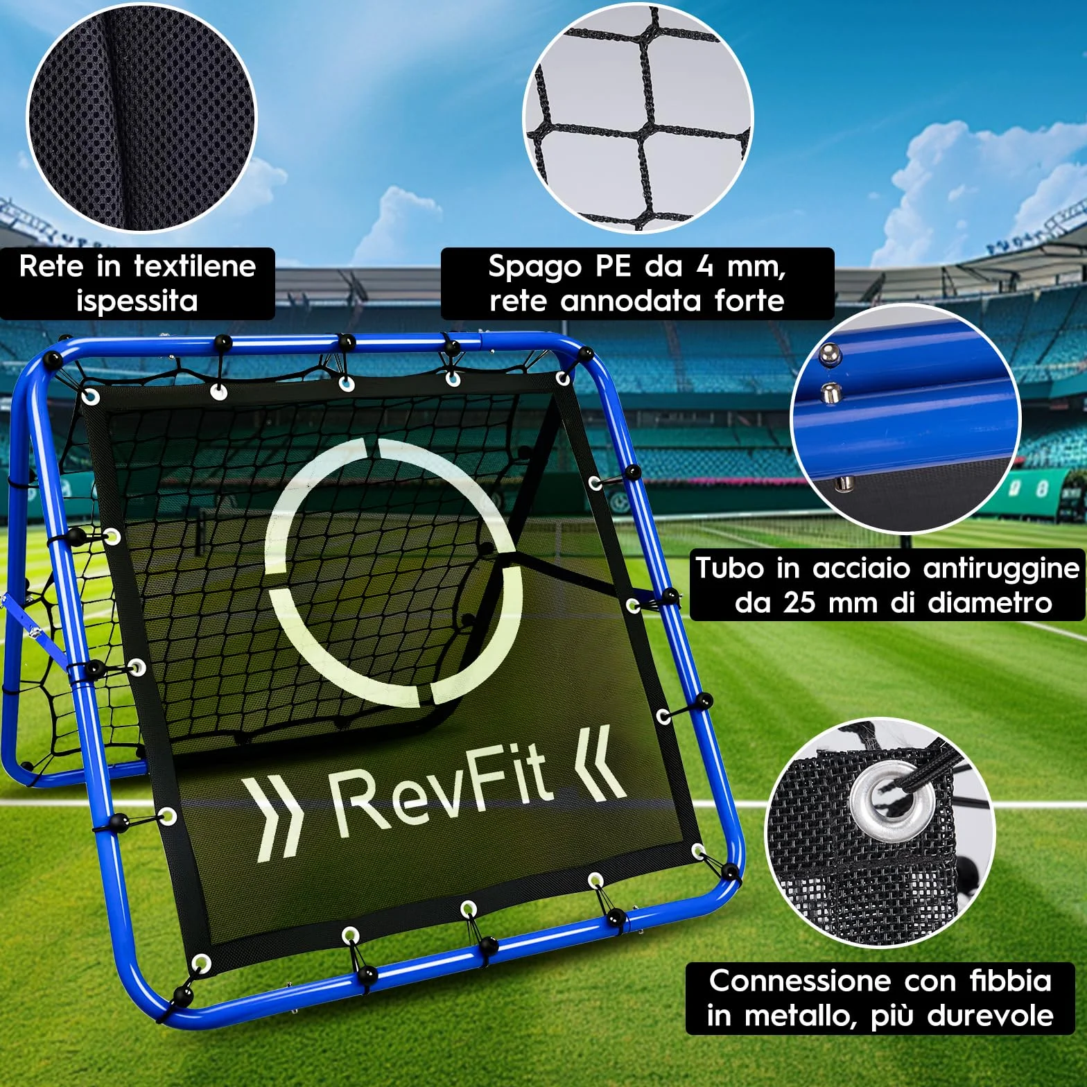 Rimbalzo Calcio Rete Rebounder regolabile su entrambi i lati con obiettivo per calcio, baseball, tennis, rugby - Rete da allenamento con robusto telaio in acciaio - 80/100/120 cm