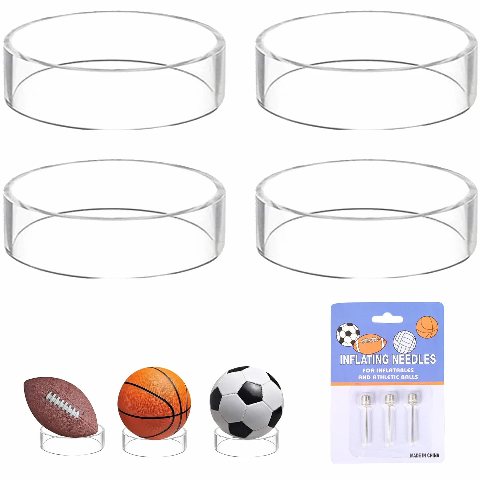 Supporto da Palla in Acrilico Trasparente per Pallacanestro, Calcio, Rugby e Pallavolo - 4 Pezzi