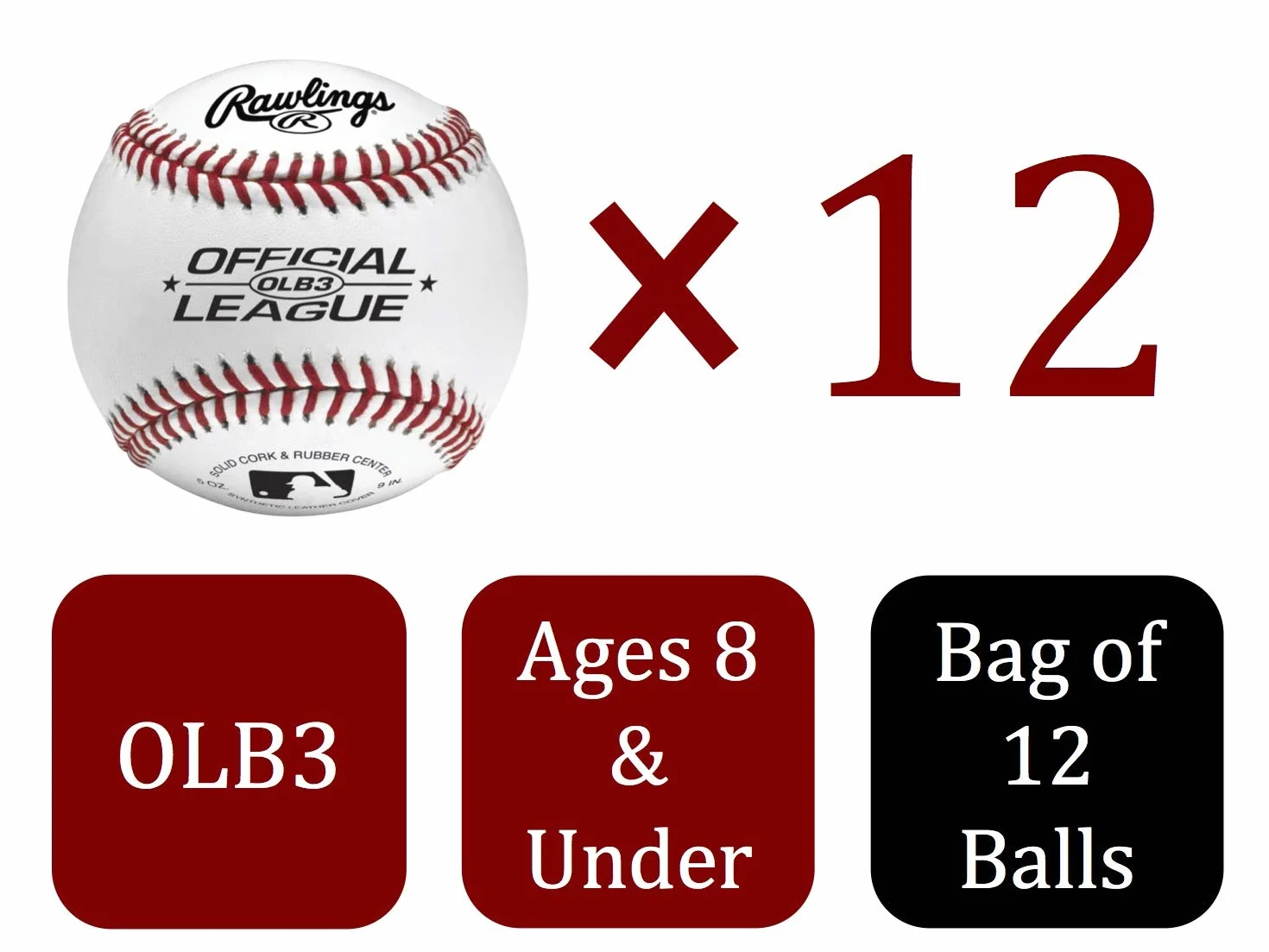 Rawlings Palloni da baseball confezione da 12 OLB3BAG12
