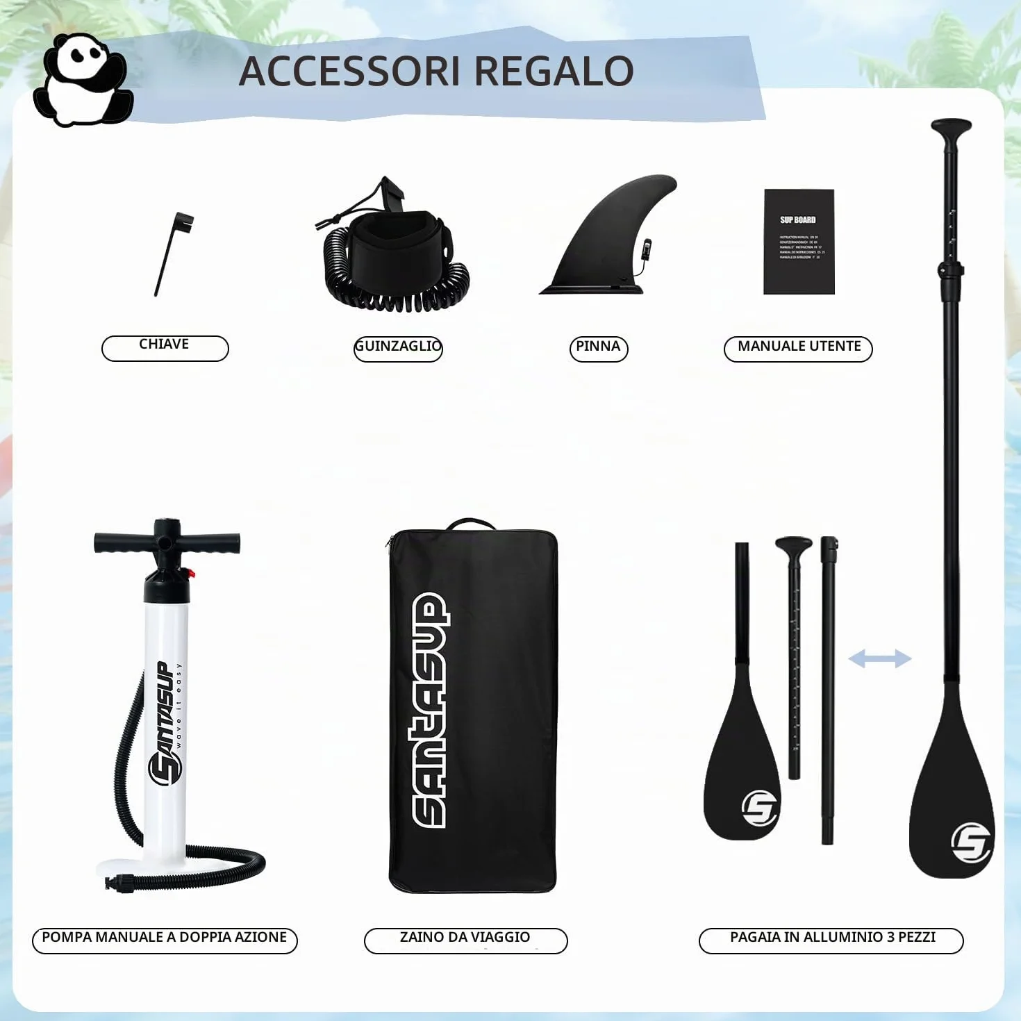 Tavola gonfiabile per bambini 2,4 m con panda antiscivolo pompa a mano