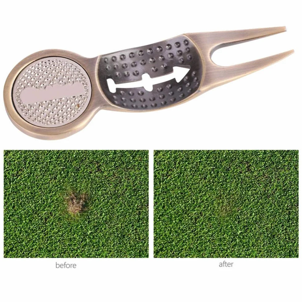 Strumento di Riparazione Divot 3 in 1 in Alluminio Verde per Golf