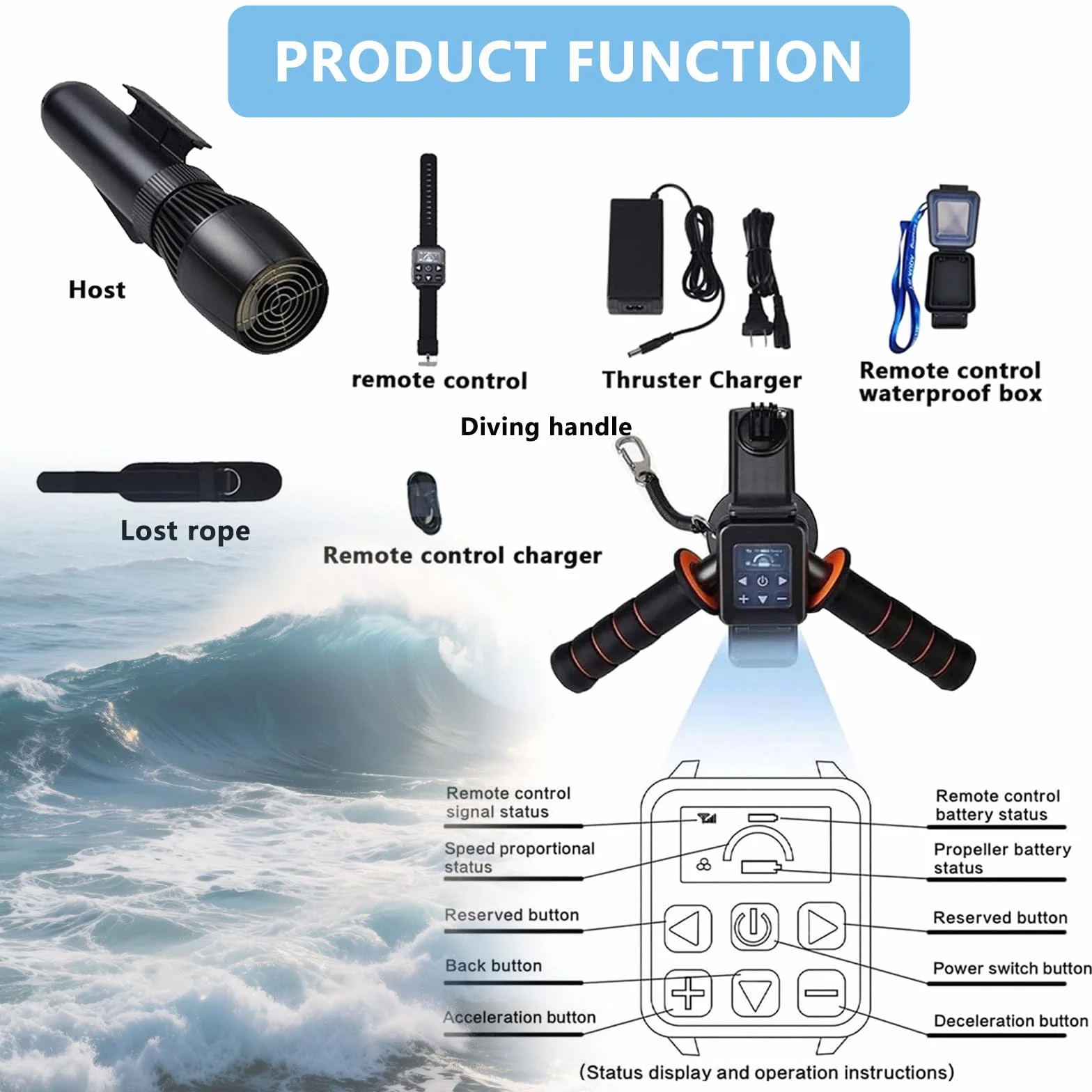 Scooter Elettrico Subacqueo 700W per Adulti e Bambini, 50min Diving
