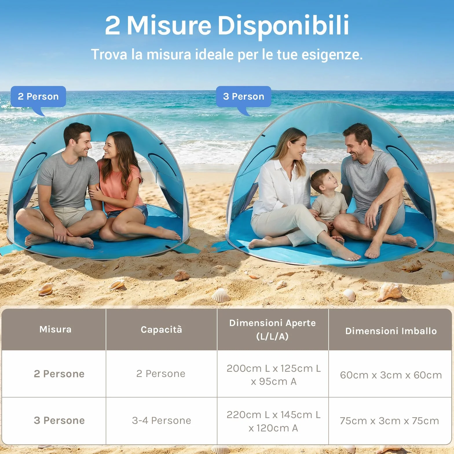 WolfWise Tenda Pop up Istantaneo, Spiaggia UPF 50+, Tenda Automatica Portabile Riparo dal Sole per Famiglia/Pesca/Trekking/Picnic