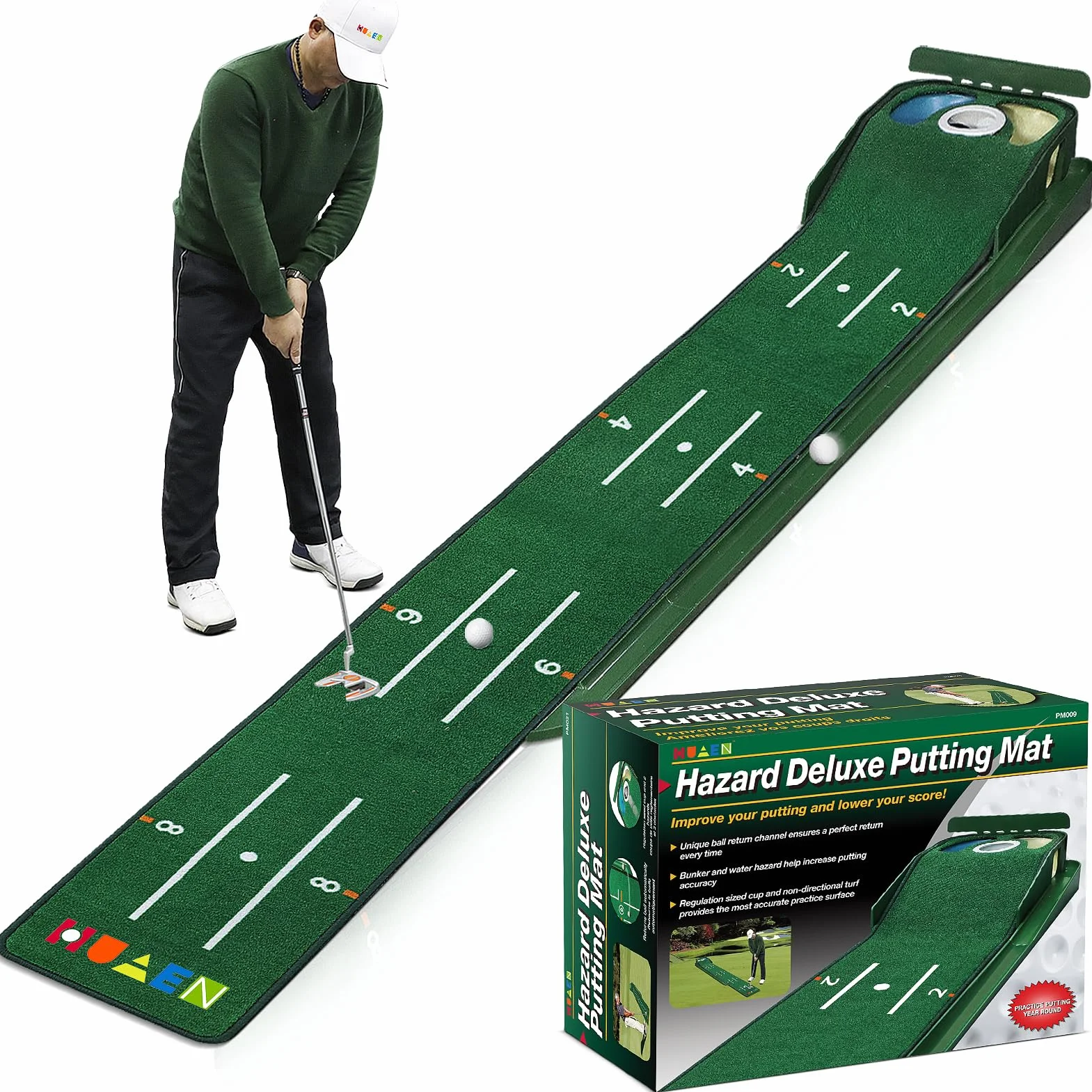 Tappetino da Golf per Interni con Ritorno della Palla e 3 Fori, Attrezzatura da Allenamento