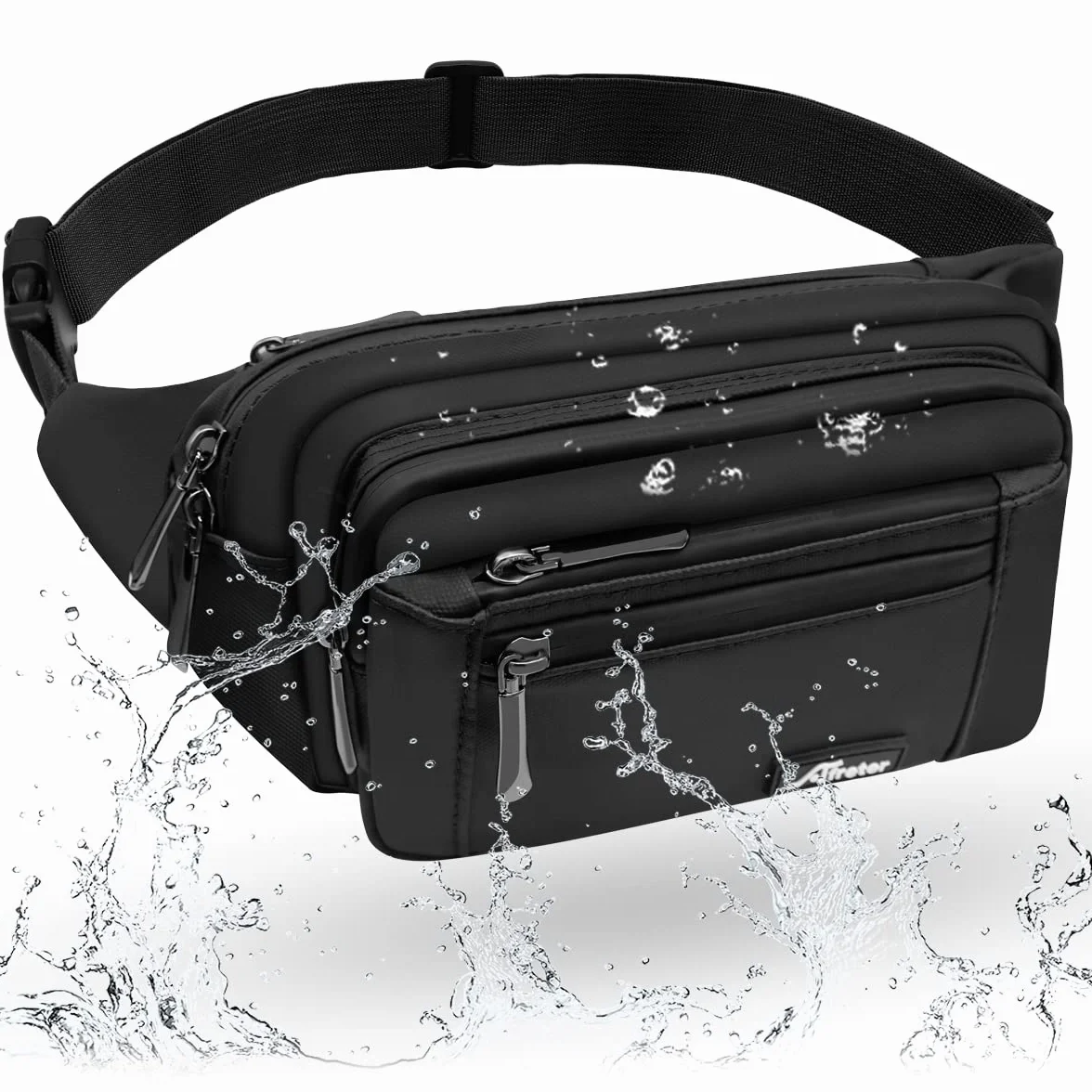 HNOOM Marsupio Impermeabile Uomo Donna Sportivo Lavoro Grande Trekking con Cintura Regolabile 5 Tasche (Nero)