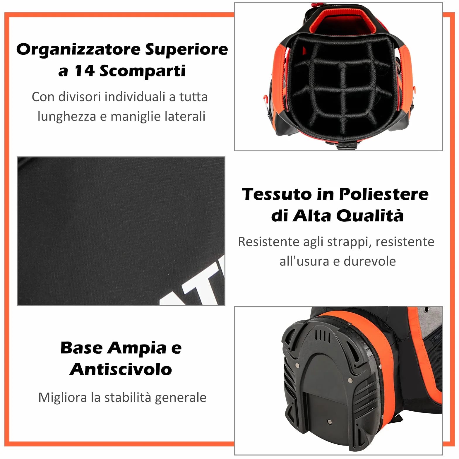 COSTWAY Borsa da Golf Portatile 14 Divisori 7 Tasche Cappuccio Antipioggia Tracolla Manico Portaombrelli Rosso Grigio