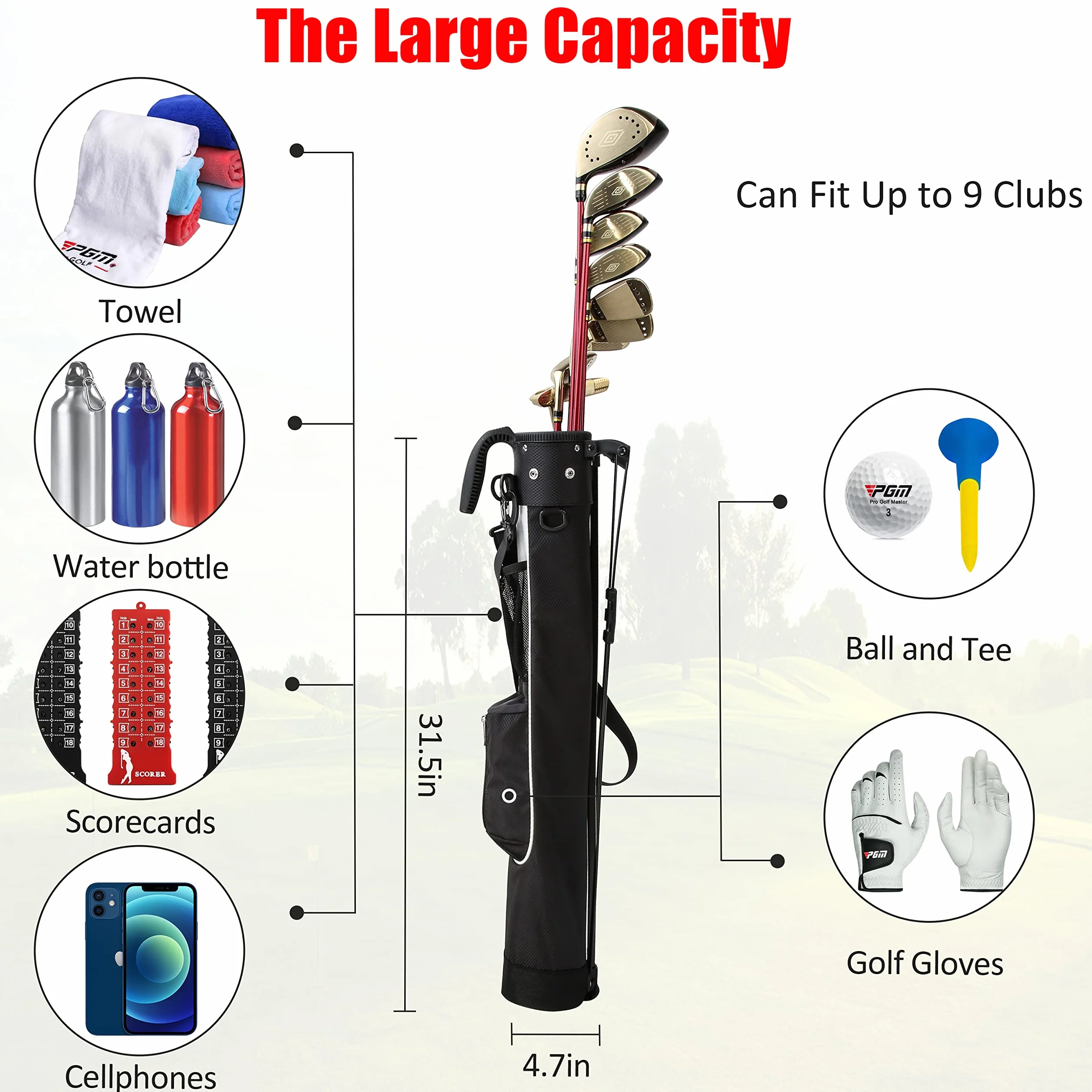 PGM Sacca da golf leggera con cinghia e supporto 2.0, borsa Pitch Putt per Driving Range