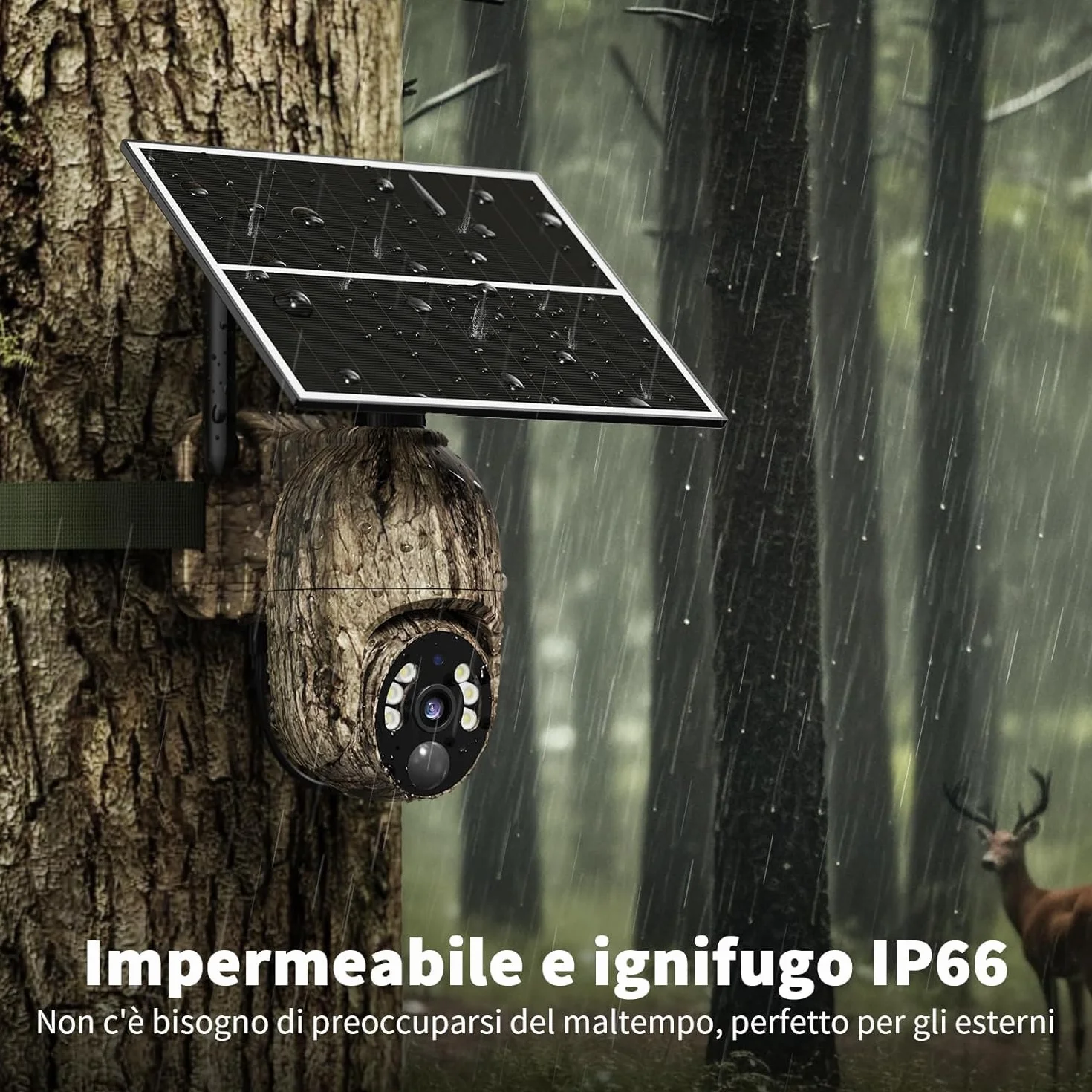 Fotocamera da Caccia Solare 4G LTE, 2K PTZ Fototrappola con SIM, Pannello Solare e APP, Rilevamento PIR, Visione Notturna a Colori