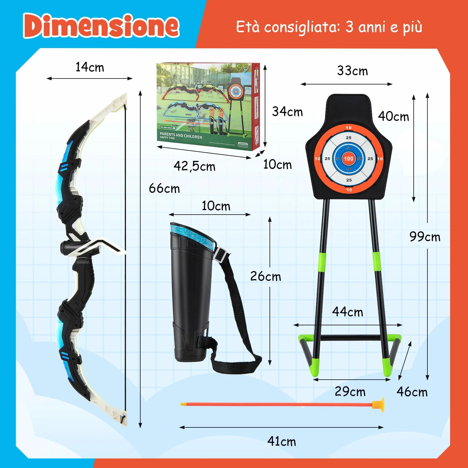 COSTWAY Set di 2 Archi e Frecce LED per Bambini con 20 Frecce a Ventosa