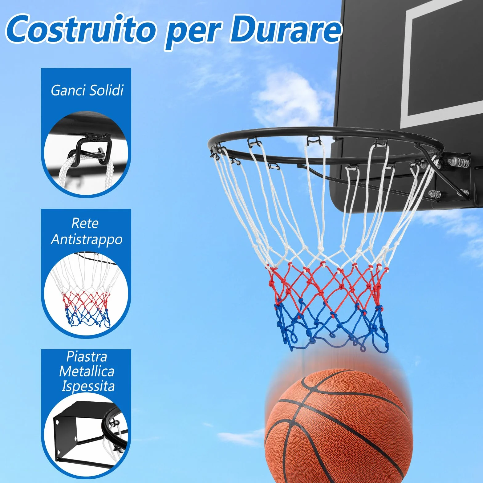 COSTWAY Canestro da Basket a Parete, Anello Pallacanestro con Rete Antipioggia per Bambini e Adulti