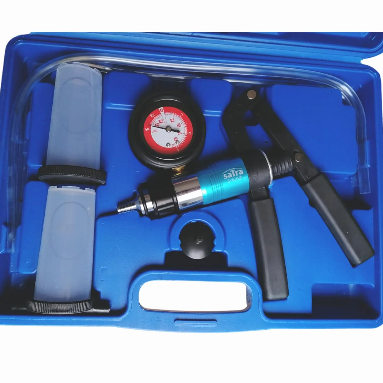 Pompa a Vuoto Manuale con Vacuometro – Kit Test Depressione e Pressione per Auto – Strumento Diagnosi per Freni, Turbo ed EGR con Tubi e Adattatori in Valigetta