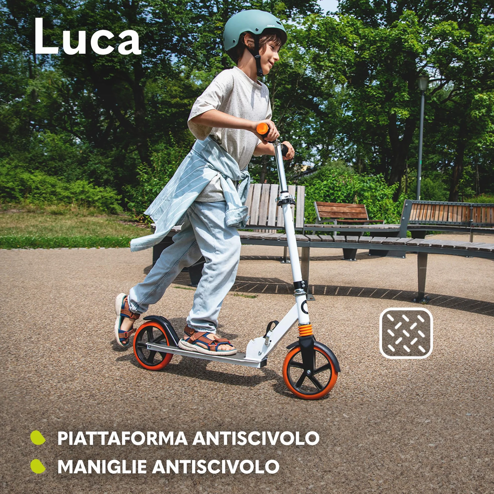 Lionelo LUCA Monopattino pieghevole Regolabile leggero Ruote Ammortizzatori ShockResist Freno posteriore Cinghia trasporto