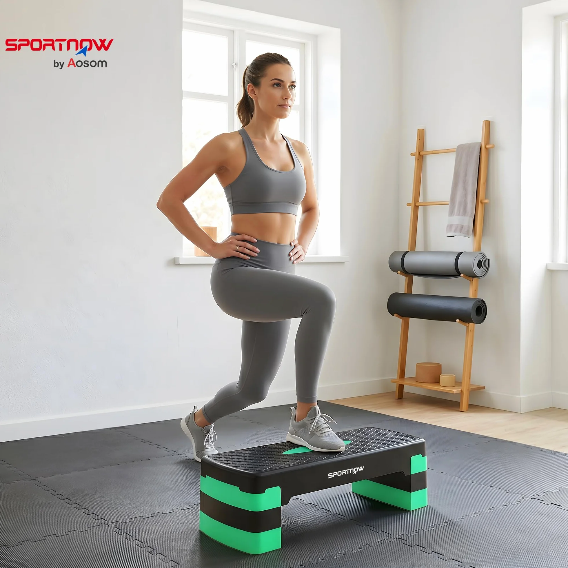 SPORTNOW Stepper Aerobico Regolabile, Step Palestra Altezza 10/15/20cm, Fitness Casa Cardio e Forza, Verde
