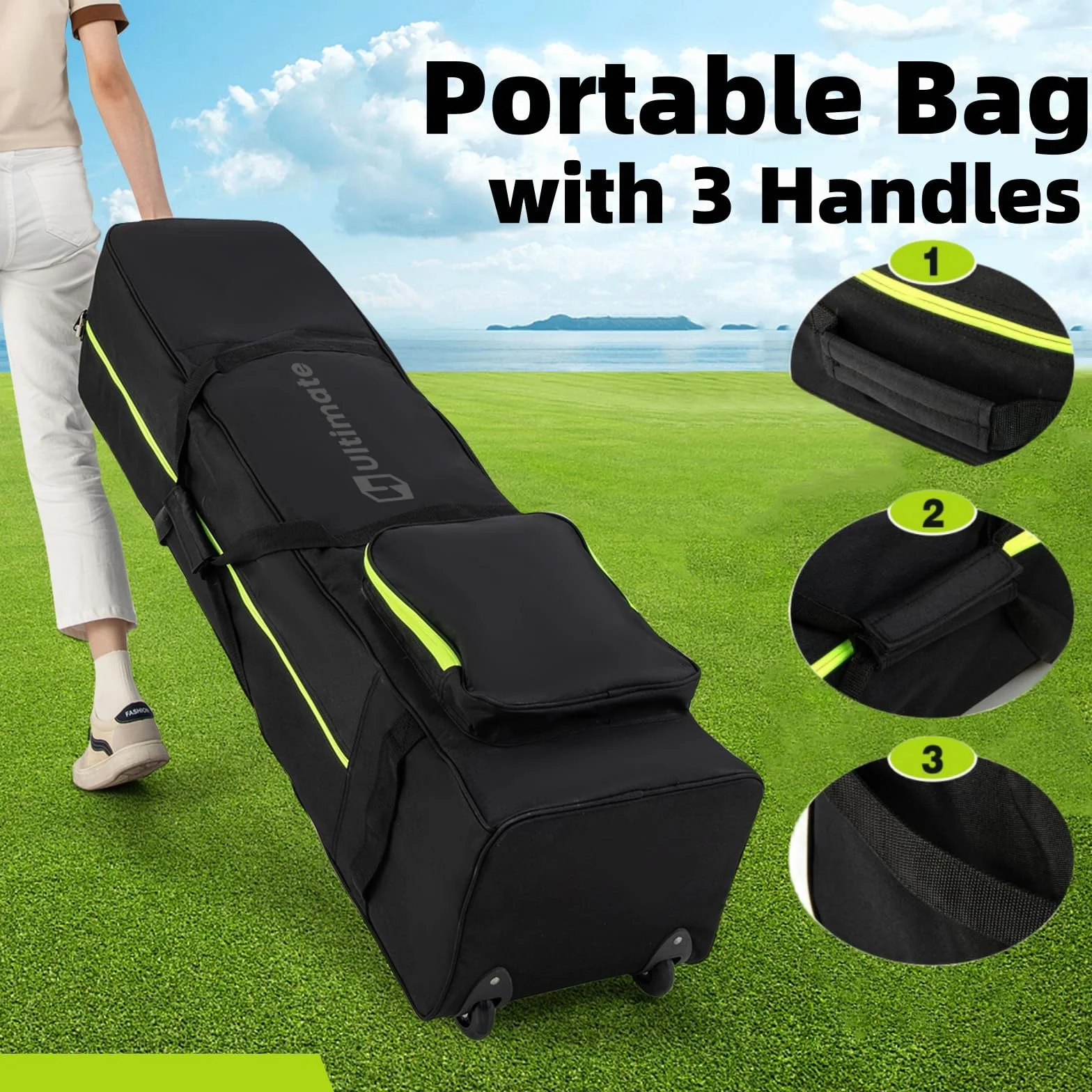 LIFEZEAL Borsa da Viaggio per Golf con Ruote Silenziose, Custodia Golf da viaggio con Manico Ergonomico, Finestra Identificativa, Ampio Scomparto, Copertura Pieghevole per Mazze da Golf, Nero