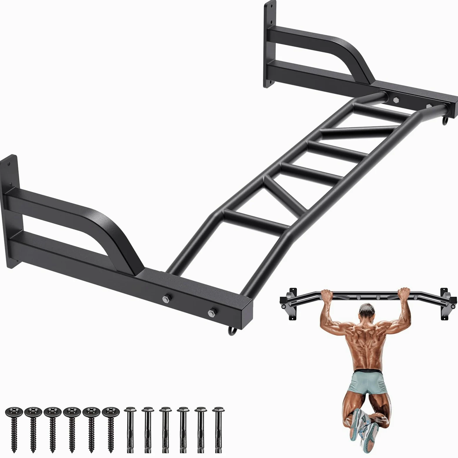 SELEWARE Heavy Duty Pull Up Bar a Parete Multi-Funzione Chin up Bar con Sistema di Carrucole a Cavo Home Gym LAT Pulldown Workout Attachments Heavy Bag Hanger