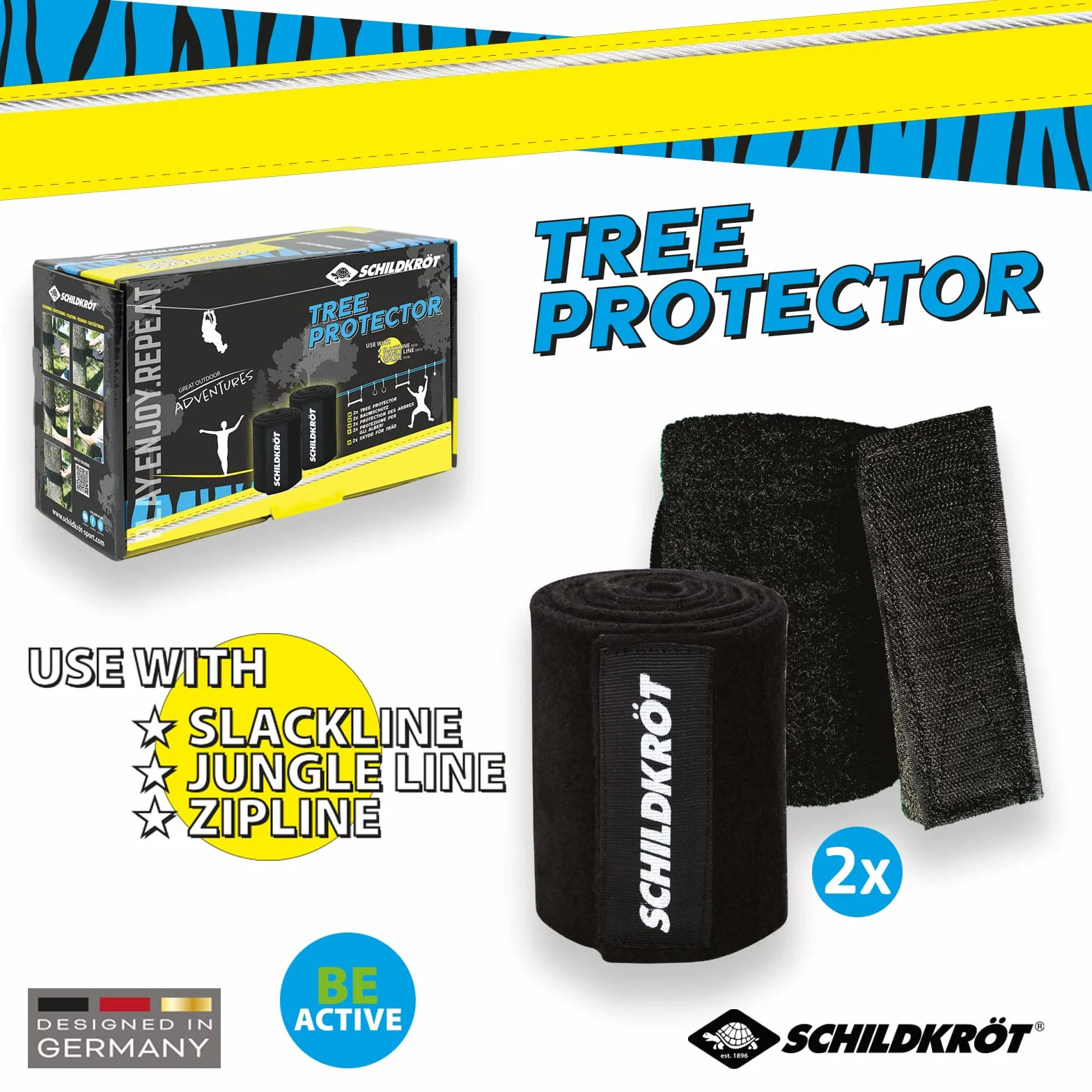 Schildkröt Protezione per Alberi Slackline Zipline Set Completo 2 Alberi XXL Velcro