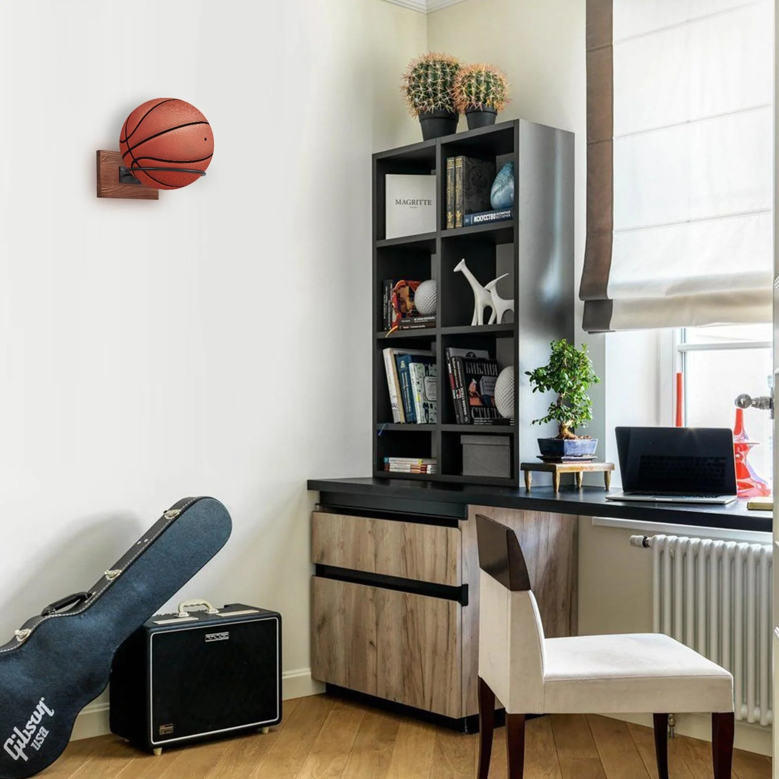 Porta Palloni da Calcio a Parete, Supporto per Pallone Basket Rugby Pallavolo, Espositore (Nero)