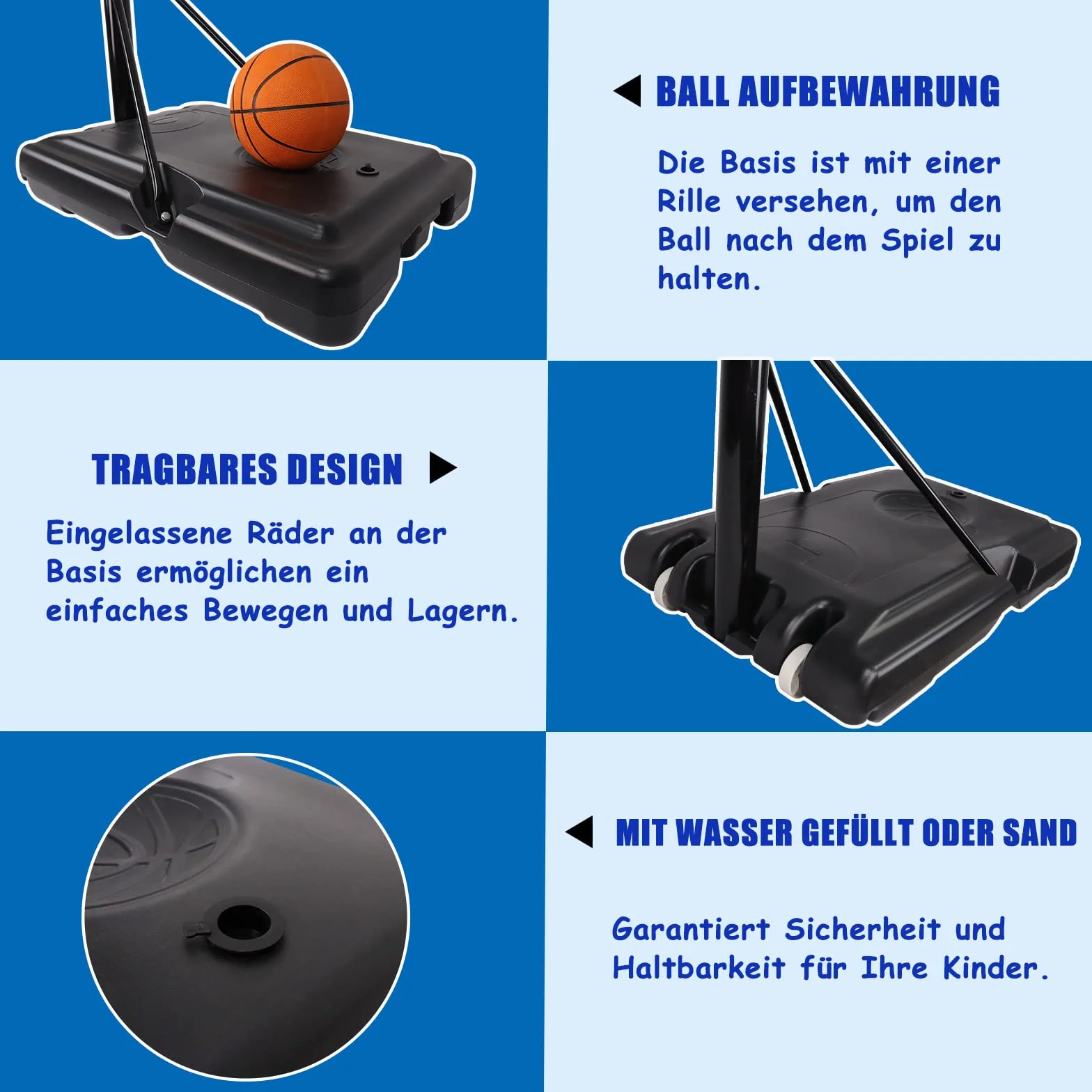 Canestro da Basket Regolabile Portatile con Ruote, Supporto per Basket da Esterno e Interno con Pallacanestro e Pompa