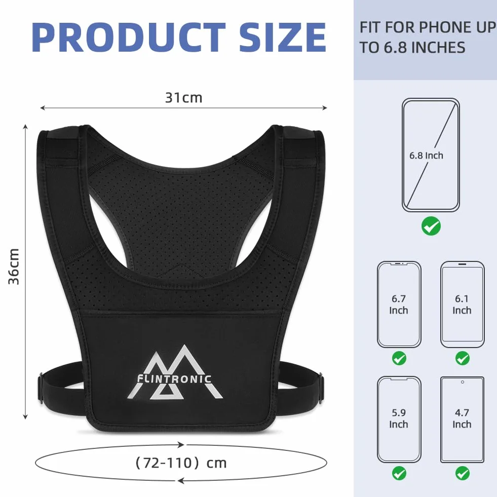 Flintronic Gilet Riflettente Porta Telefono per Ciclismo Jogging Escursionismo