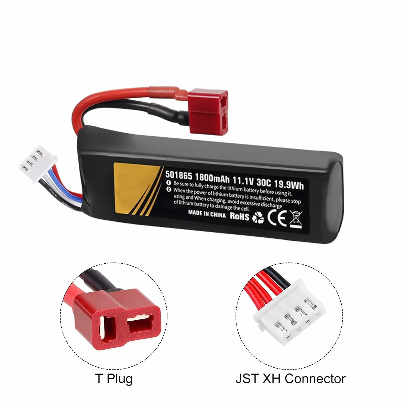Batteria Lipò 1800mAh 30C 11.1V per Airsoft Connettore a T USB 2 Pezzi