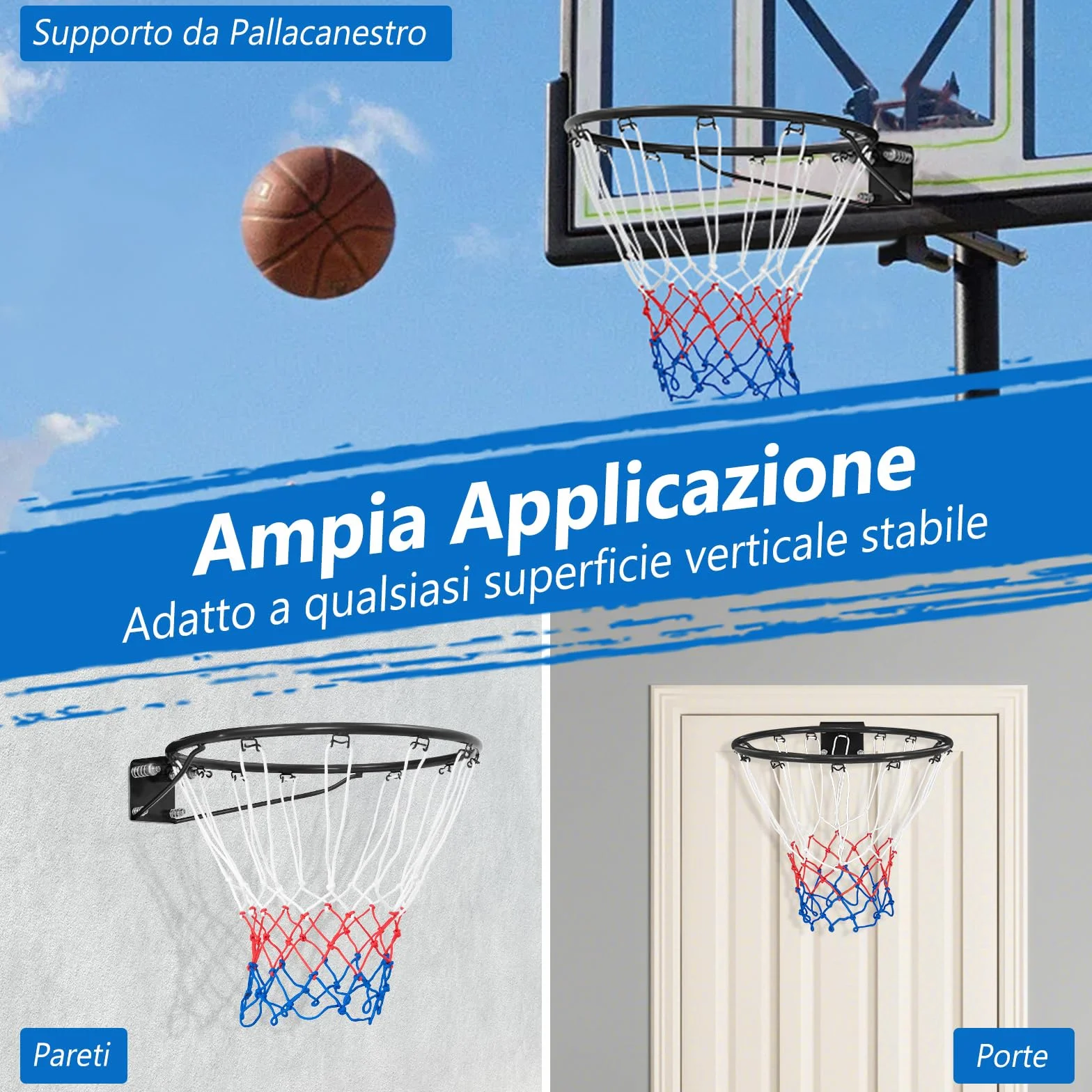 COSTWAY Canestro da Basket a Parete, Anello Pallacanestro con Rete Antipioggia per Bambini e Adulti