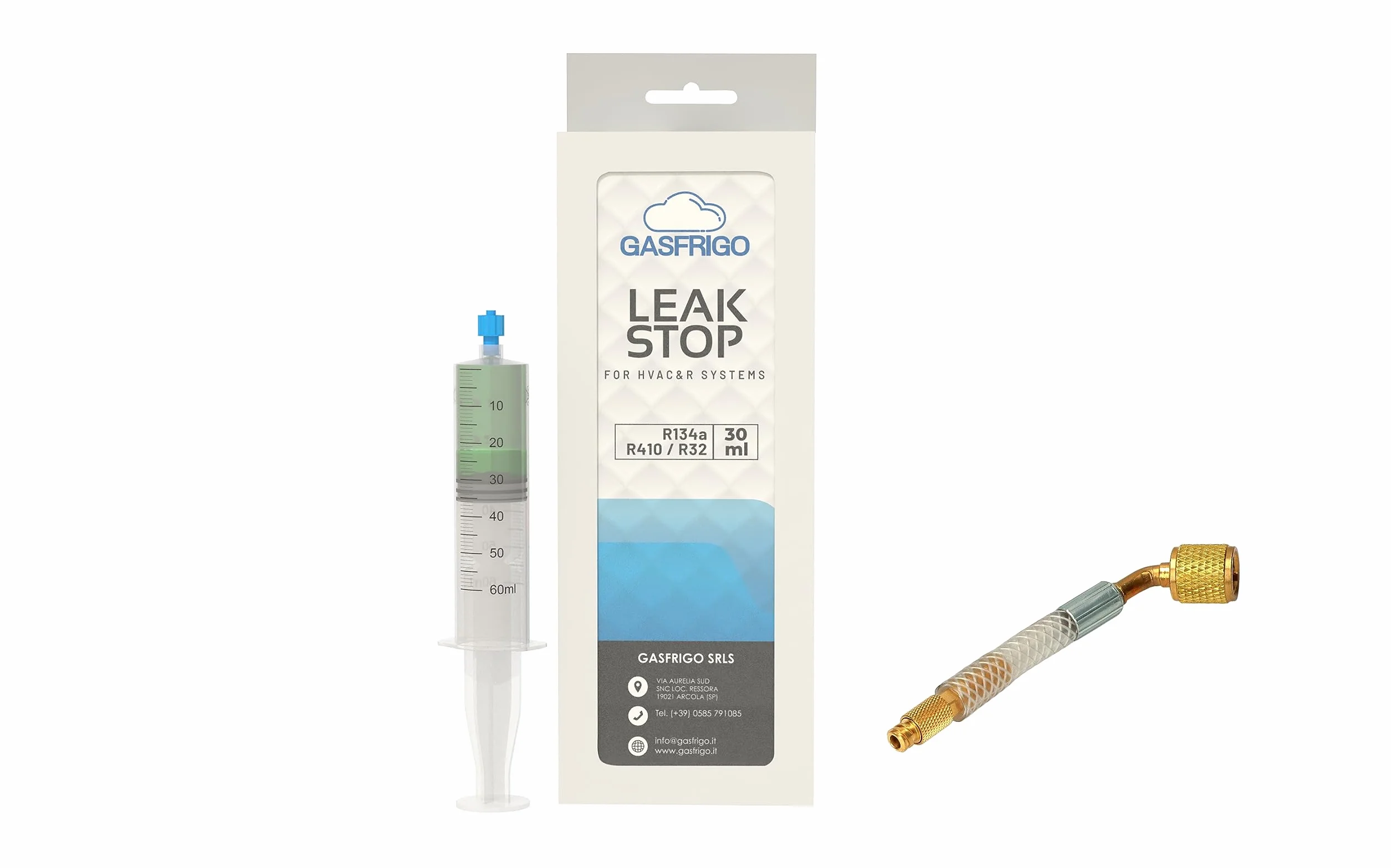 Turafalle blocca perdite in vari modelli: 12-24 - 30-60 ml. CON adattatori - per condizionatore, frigorifero domestico, impianto frigorifero (30 ml. con tubo da 1/4")
